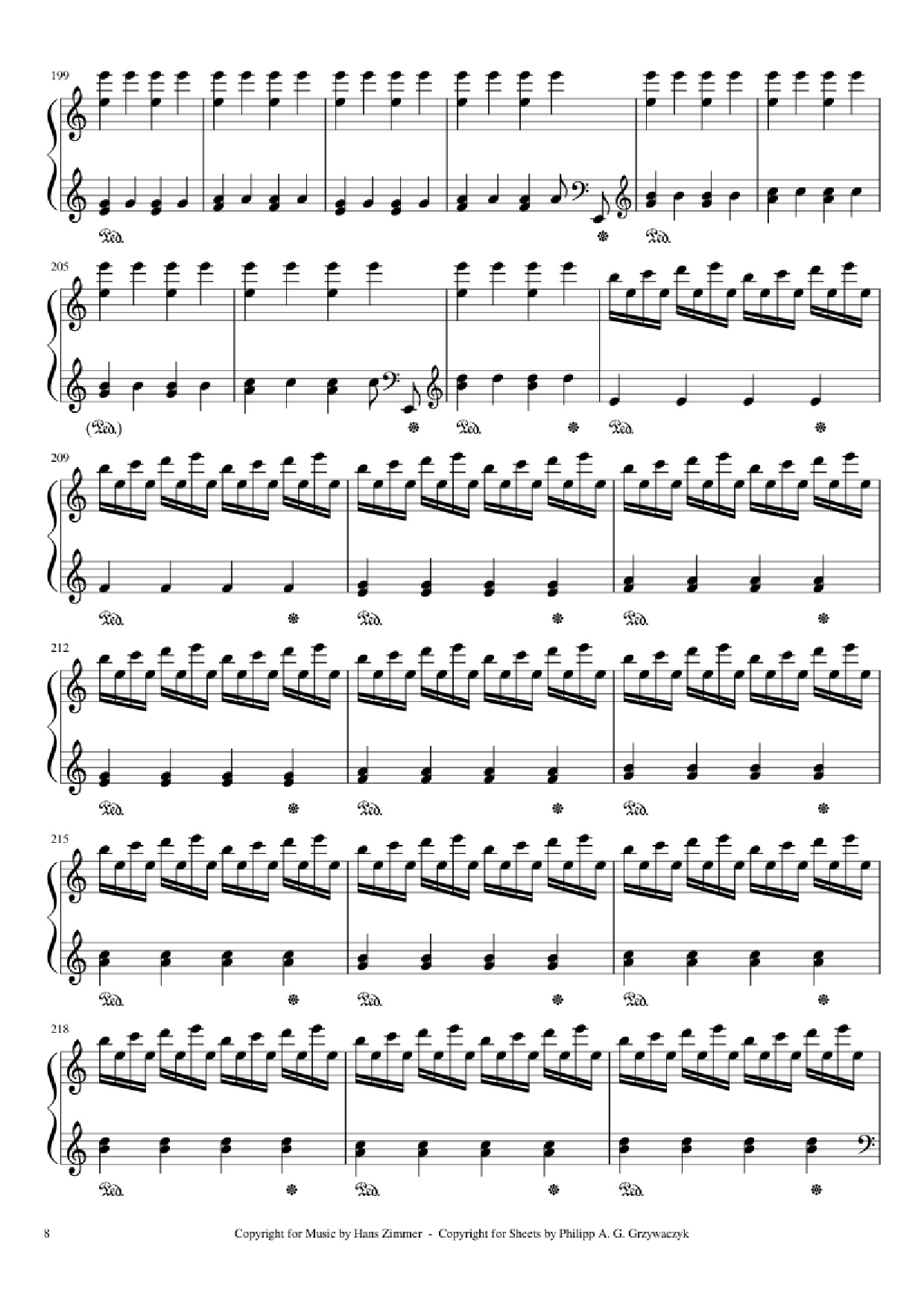 Page 8 of the piano sheet music PDF Piano – Interstellar Piano by Hans Zimmer
