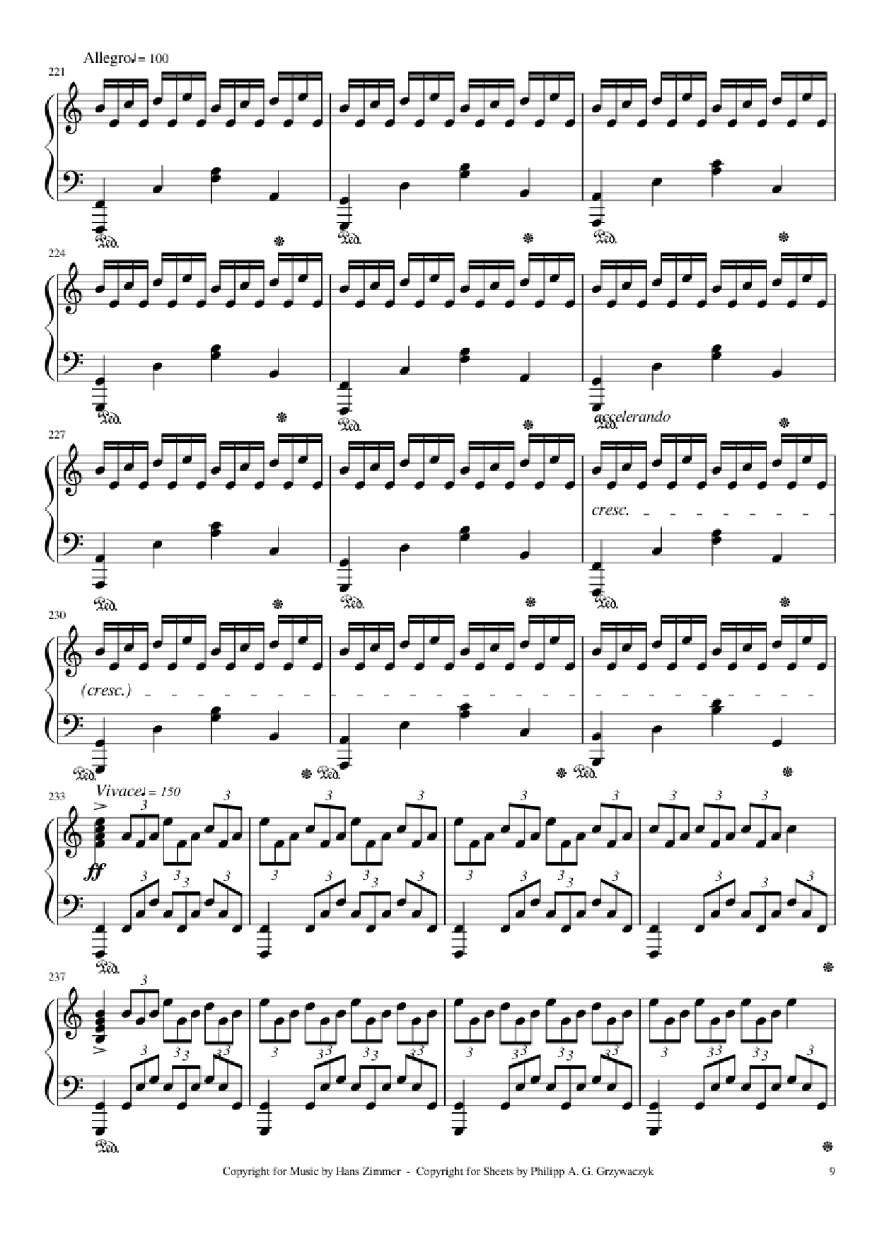 Page 9 of the piano sheet music PDF Piano – Interstellar Piano by Hans Zimmer