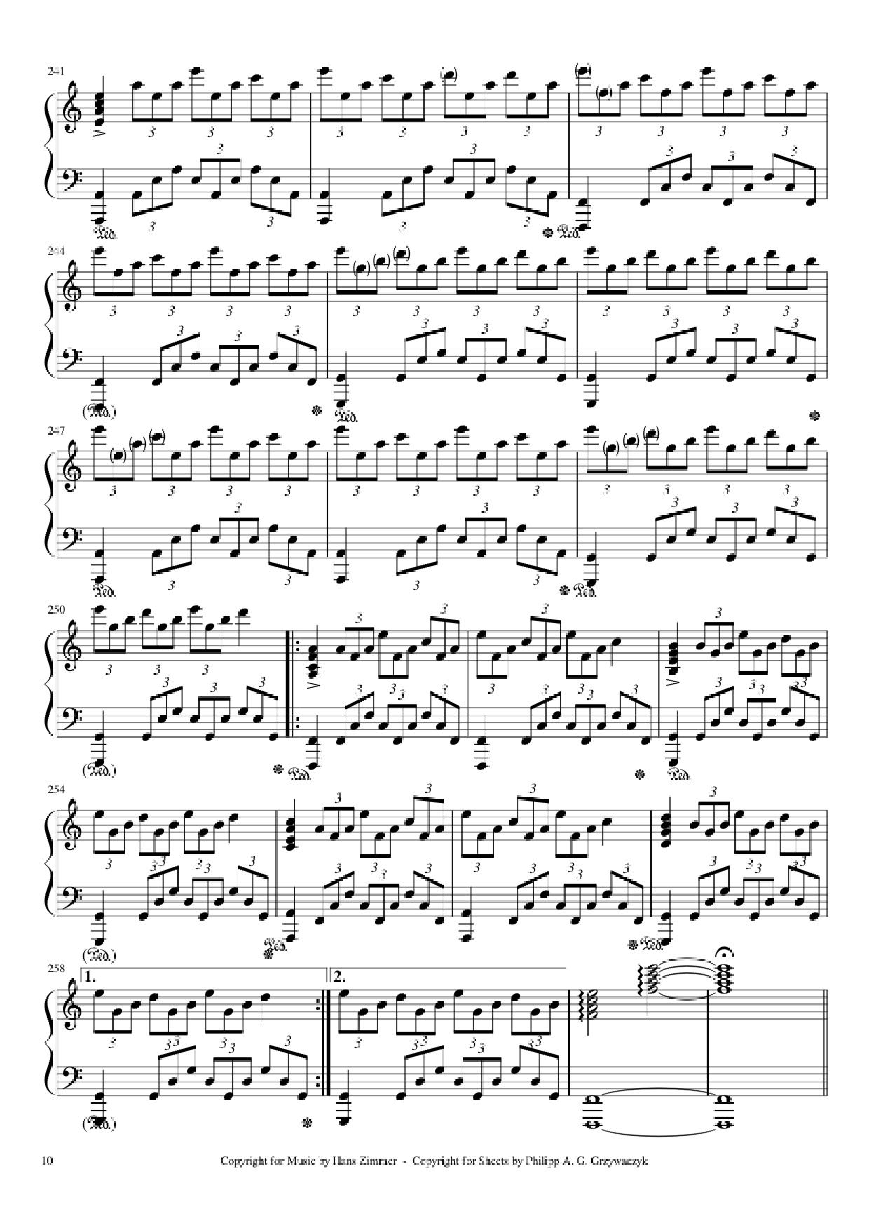 Page 10 of the piano sheet music PDF Piano – Interstellar Piano by Hans Zimmer