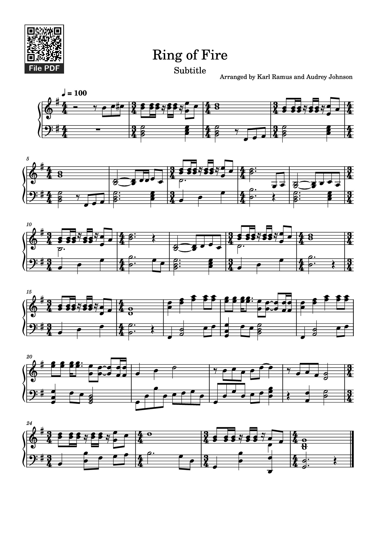 Page 1 of the piano sheet music PDF Piano – Ring of Fire Piano by Arranged by Karl Ramus and Audrey Johnson