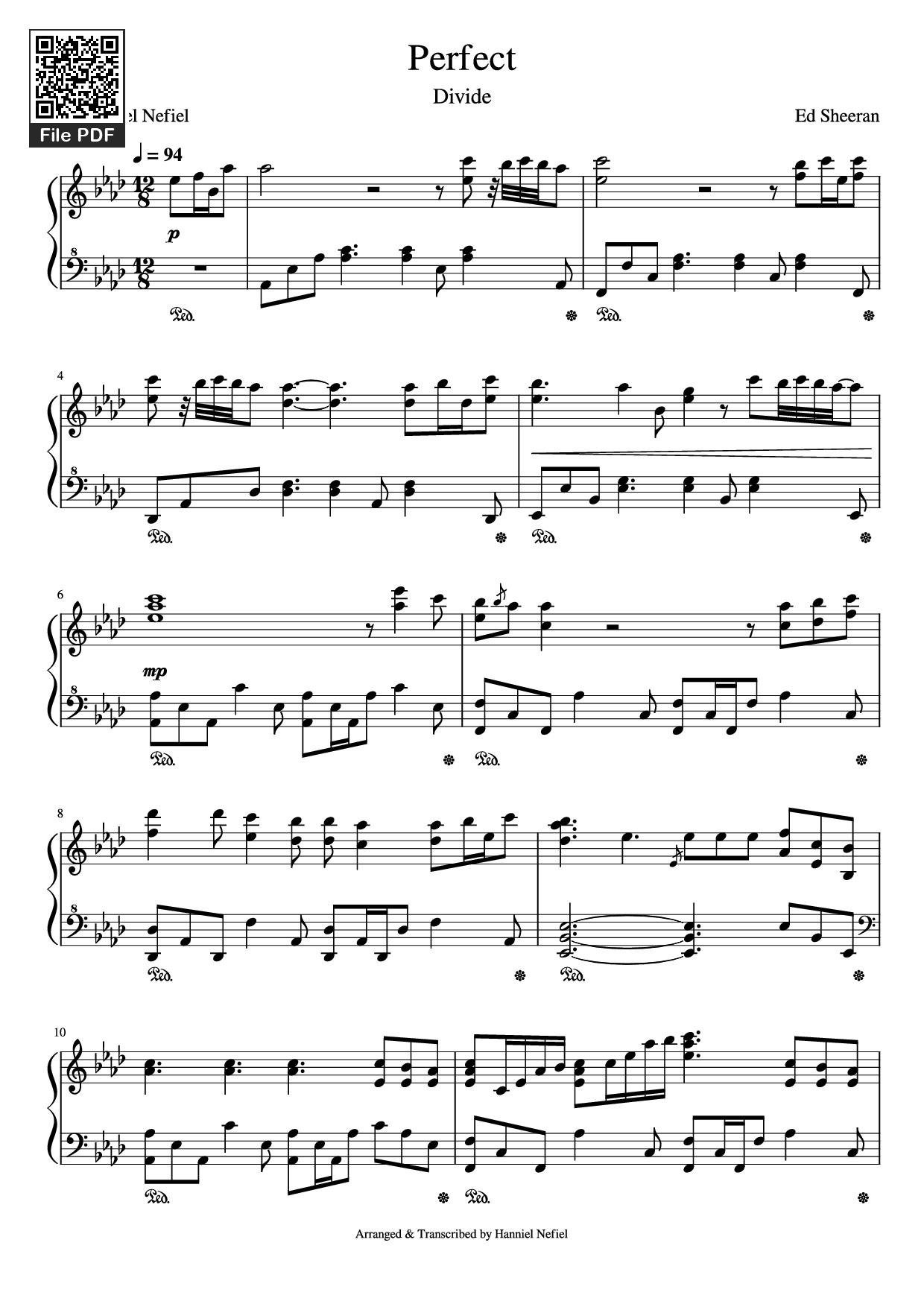 Page 1 of the piano sheet music PDF Piano – Perfect Piano by Ed Sheeran