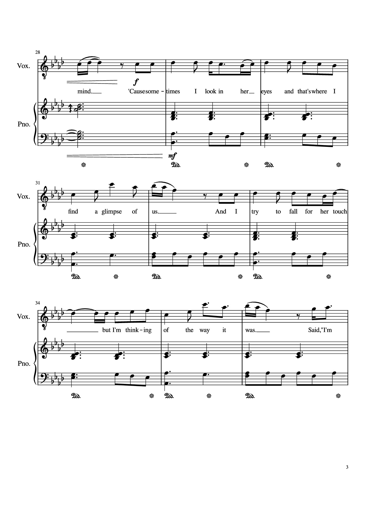 Page 3 of the piano sheet music PDF Piano – Glimpse Of Us Piano by Joji arr. Daniel Almaraz