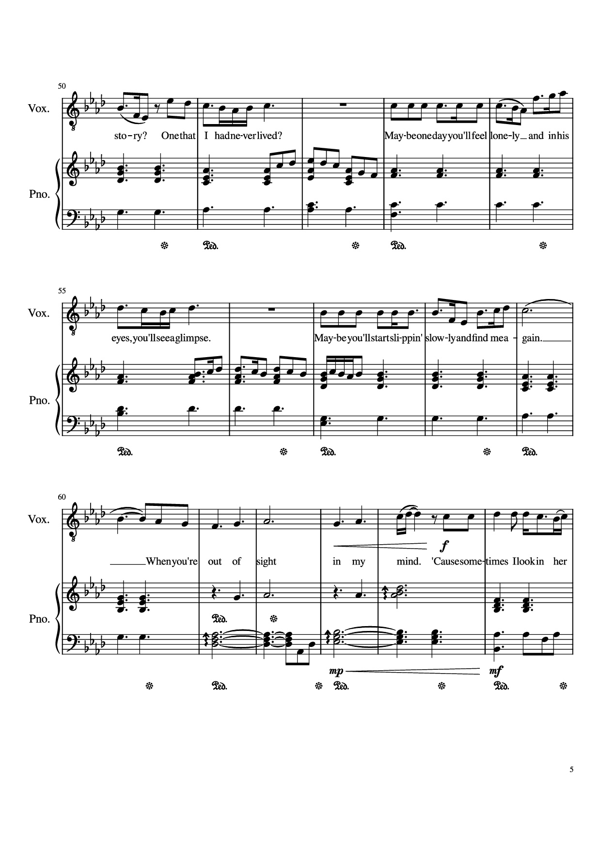 Page 5 of the piano sheet music PDF Piano – Glimpse Of Us Piano by Joji arr. Daniel Almaraz