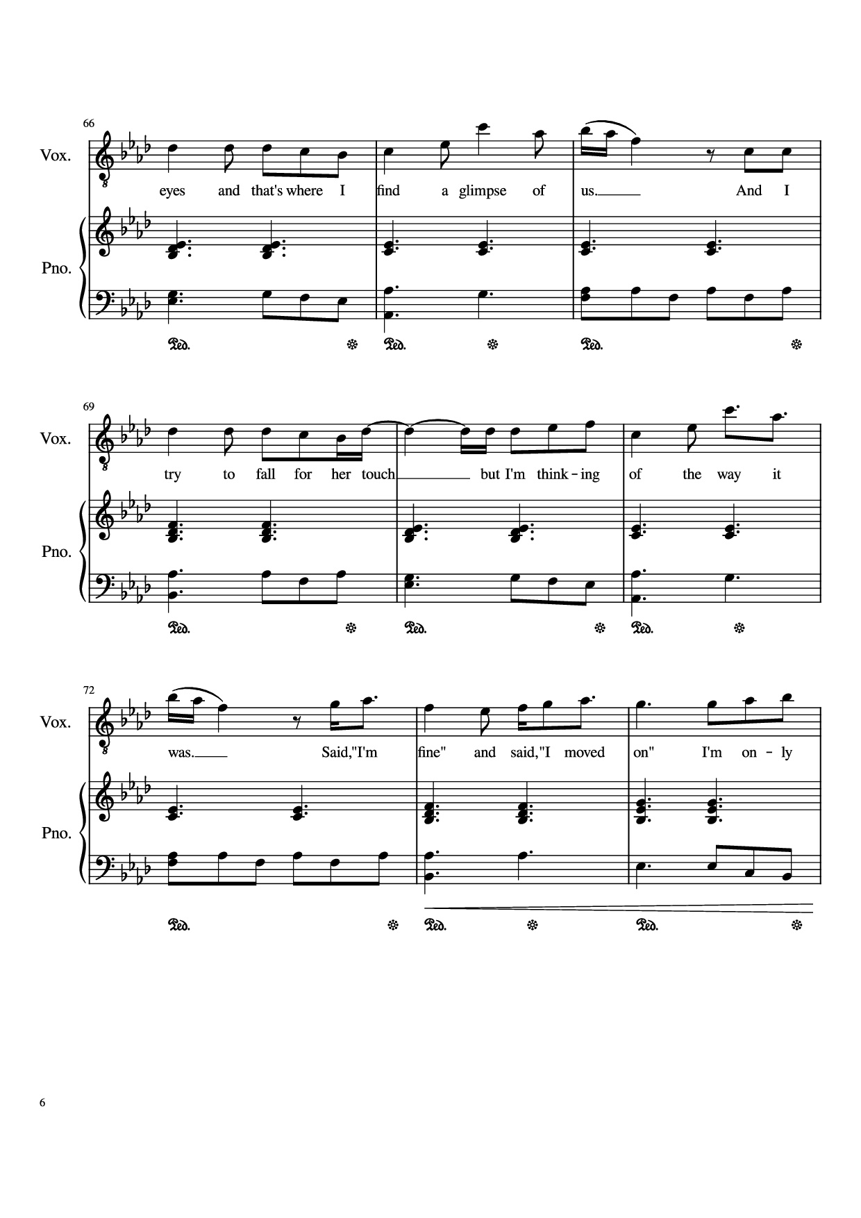 Page 6 of the piano sheet music PDF Piano – Glimpse Of Us Piano by Joji arr. Daniel Almaraz