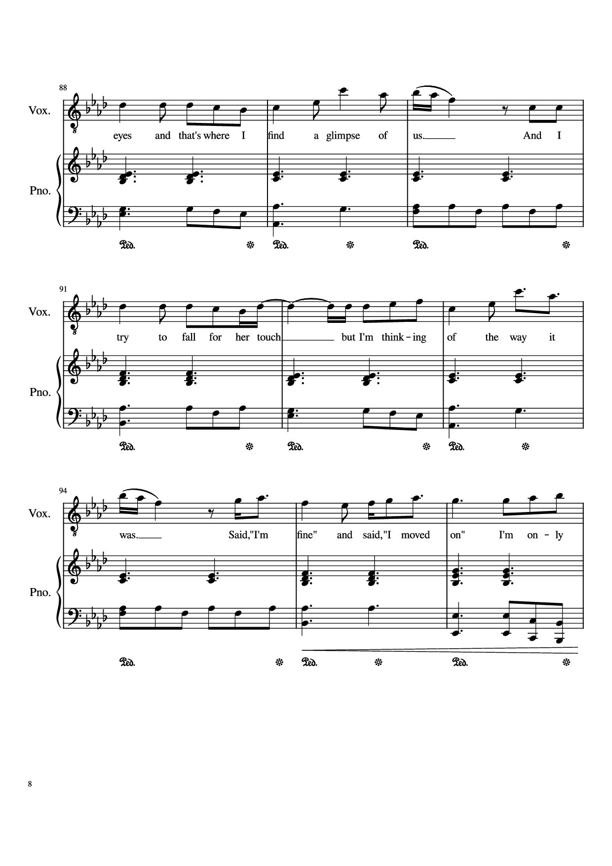 Page 8 of the piano sheet music PDF Piano – Glimpse Of Us Piano by Joji arr. Daniel Almaraz