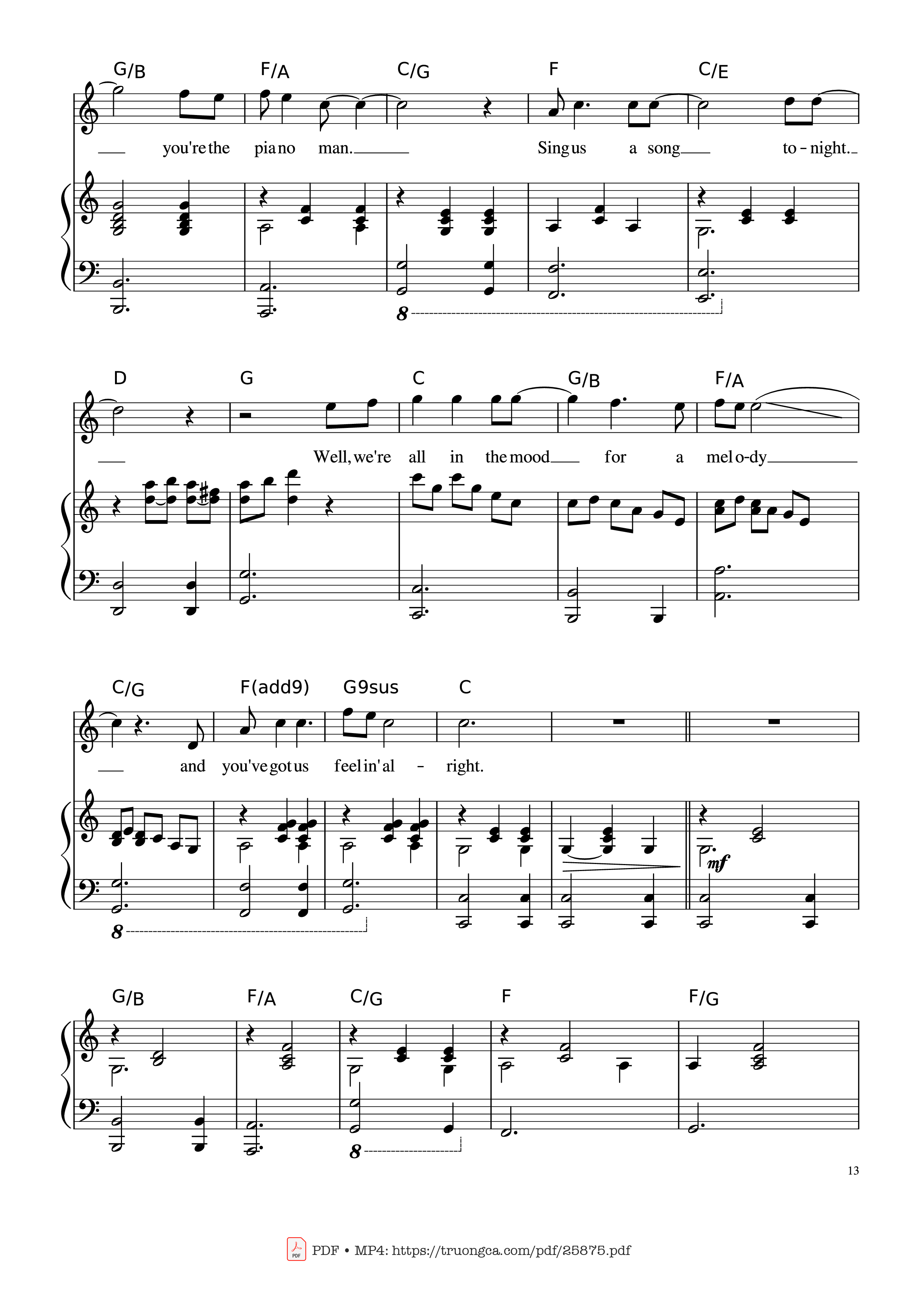 Page 13 of the piano sheet music PDF Piano – Piano Man (Vocal-Piano the original live version) by Arr. Josepheroic