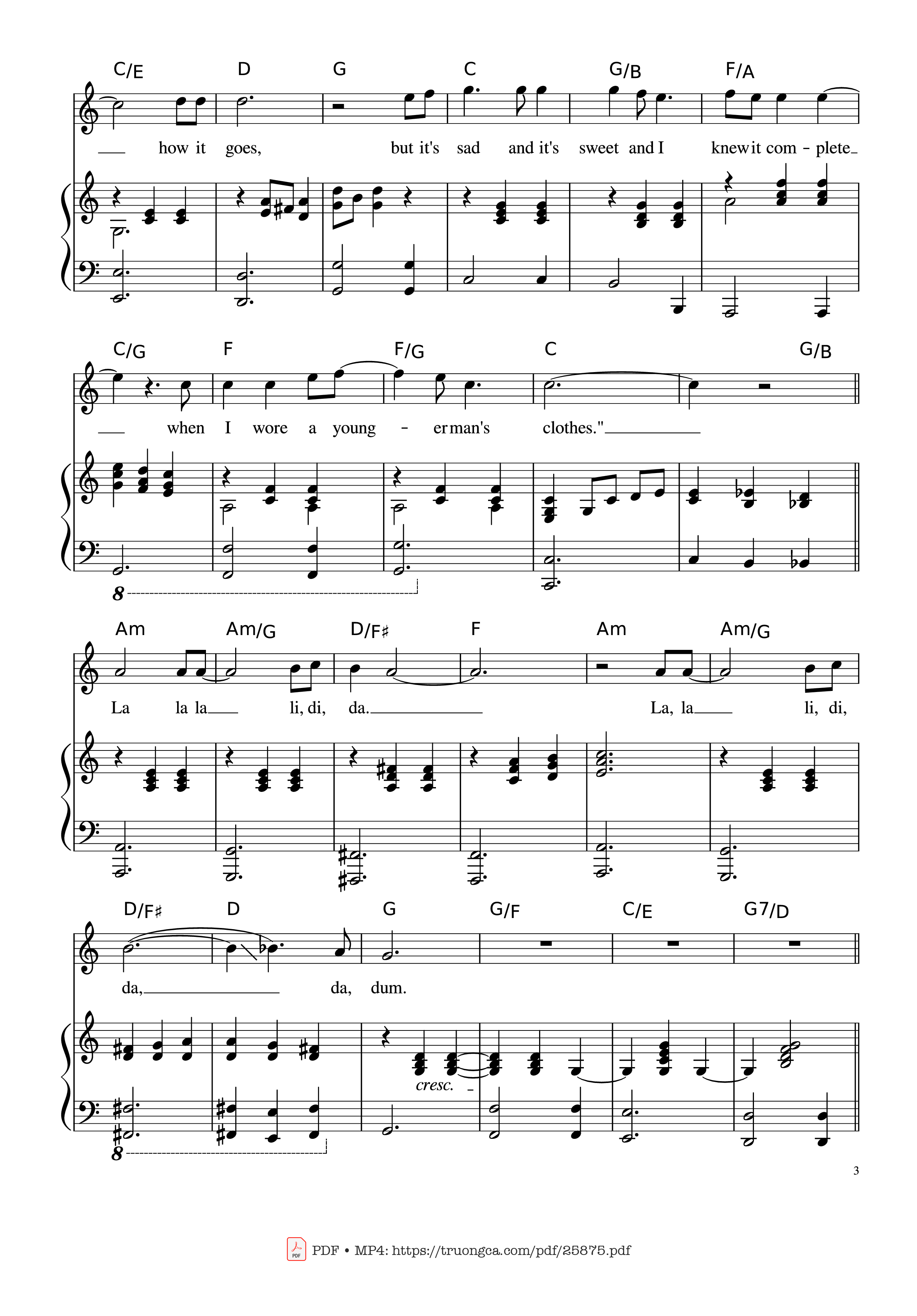 Page 3 of the piano sheet music PDF Piano – Piano Man (Vocal-Piano the original live version) by Arr. Josepheroic