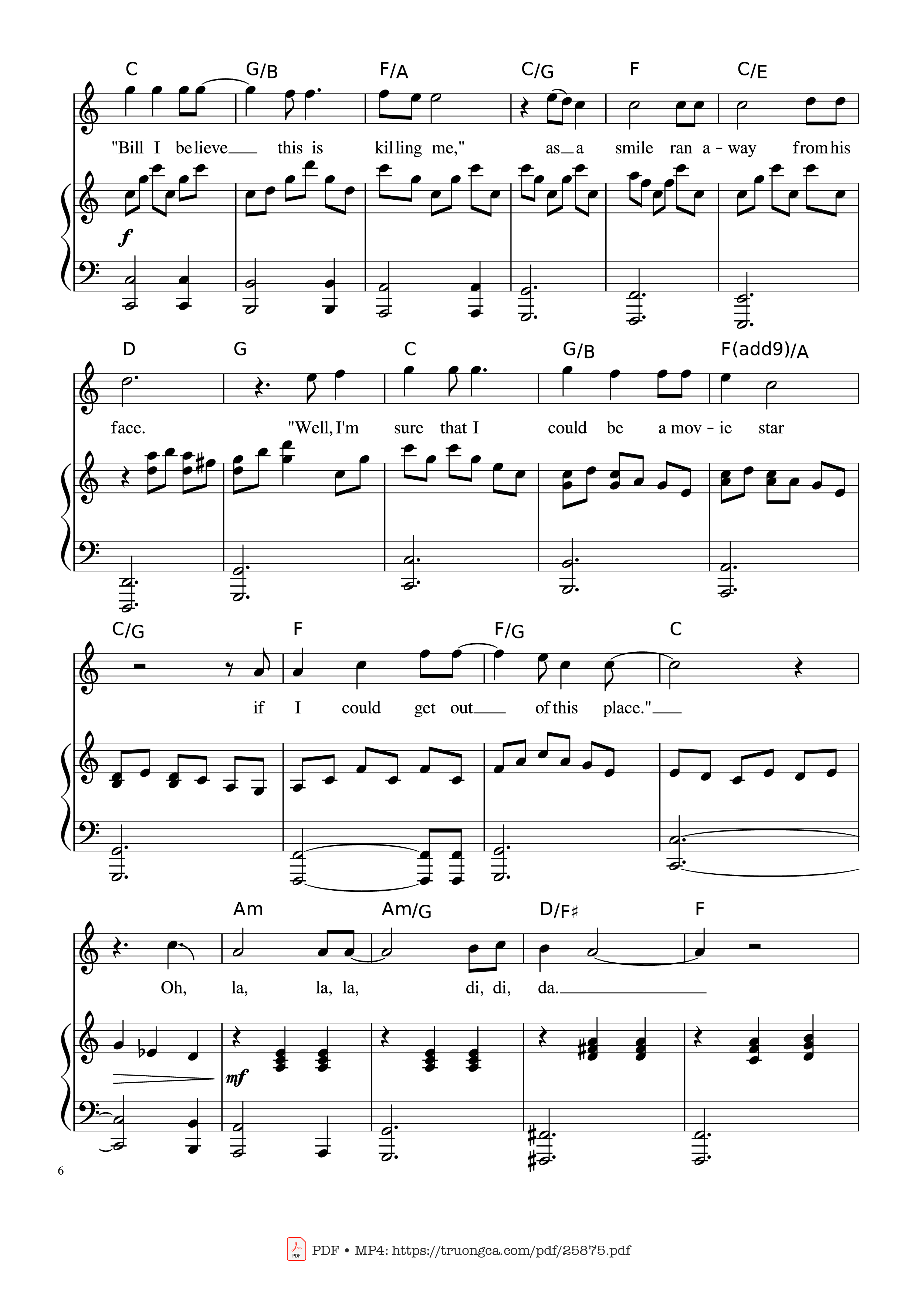 Page 6 of the piano sheet music PDF Piano – Piano Man (Vocal-Piano the original live version) by Arr. Josepheroic