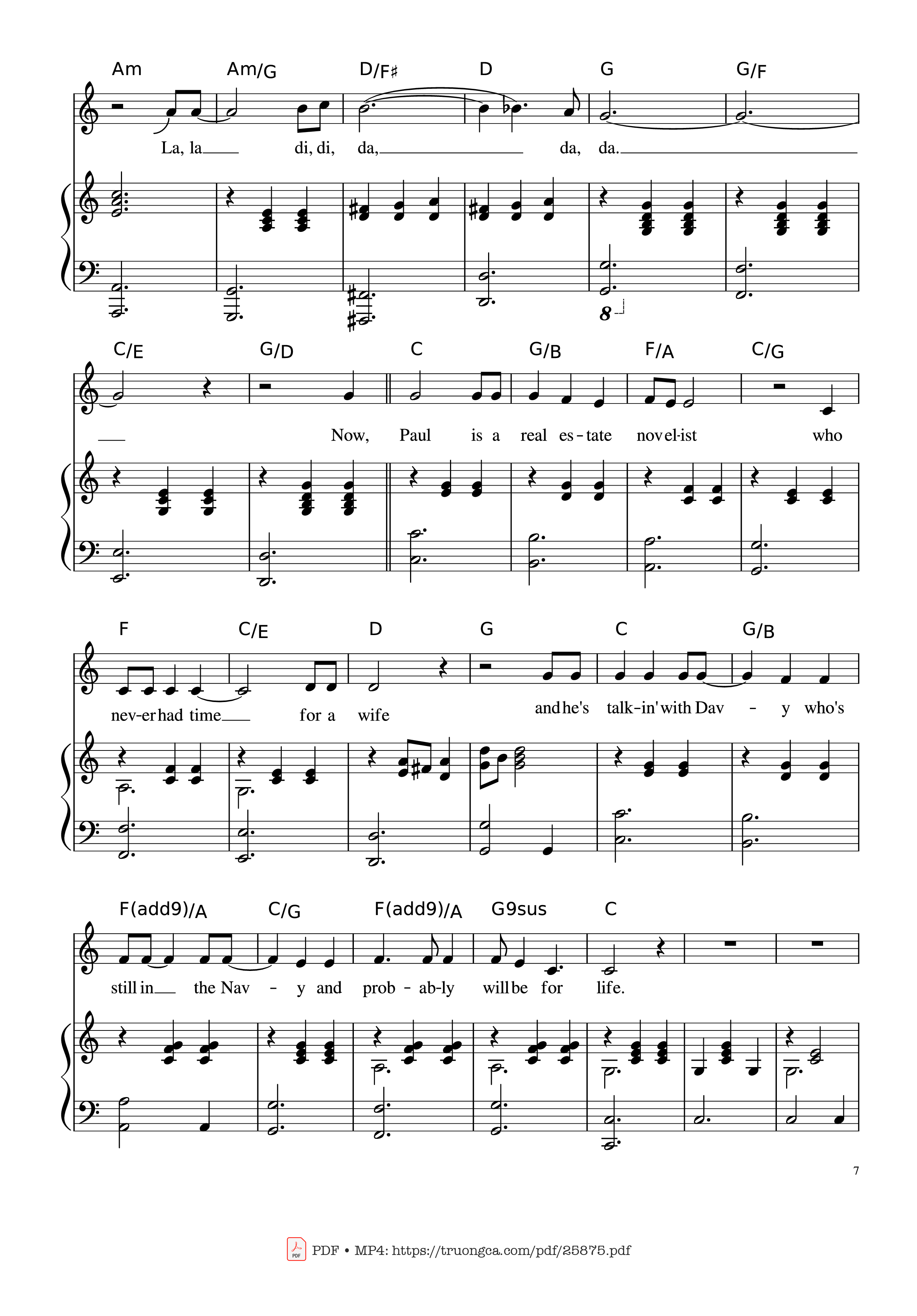 Page 7 of the piano sheet music PDF Piano – Piano Man (Vocal-Piano the original live version) by Arr. Josepheroic