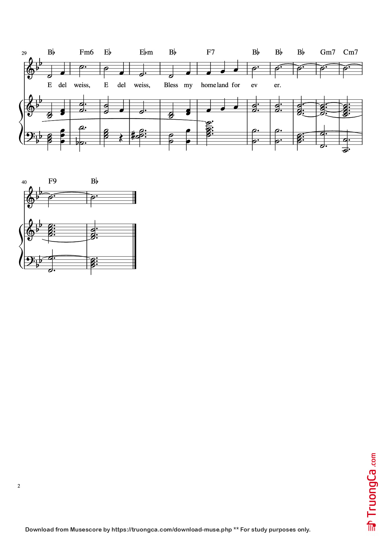 Page 2 of the piano sheet music PDF Piano – EDELWEISS Piano by ROGER AND HAMMERSTEIN,1959 Adapted:L.Praveen Dhanaseelan,2019