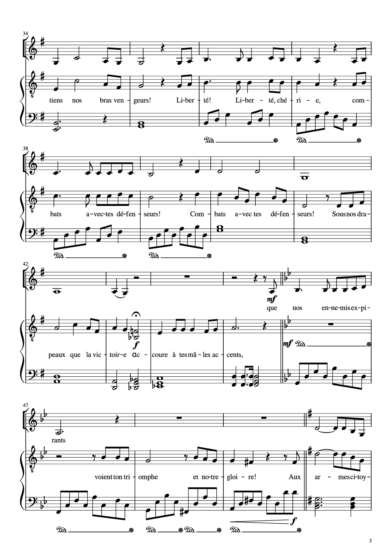 Page 3 of the piano sheet music PDF Piano – La Marseillaise Piano by Claude Joseph Rouget de Lisle