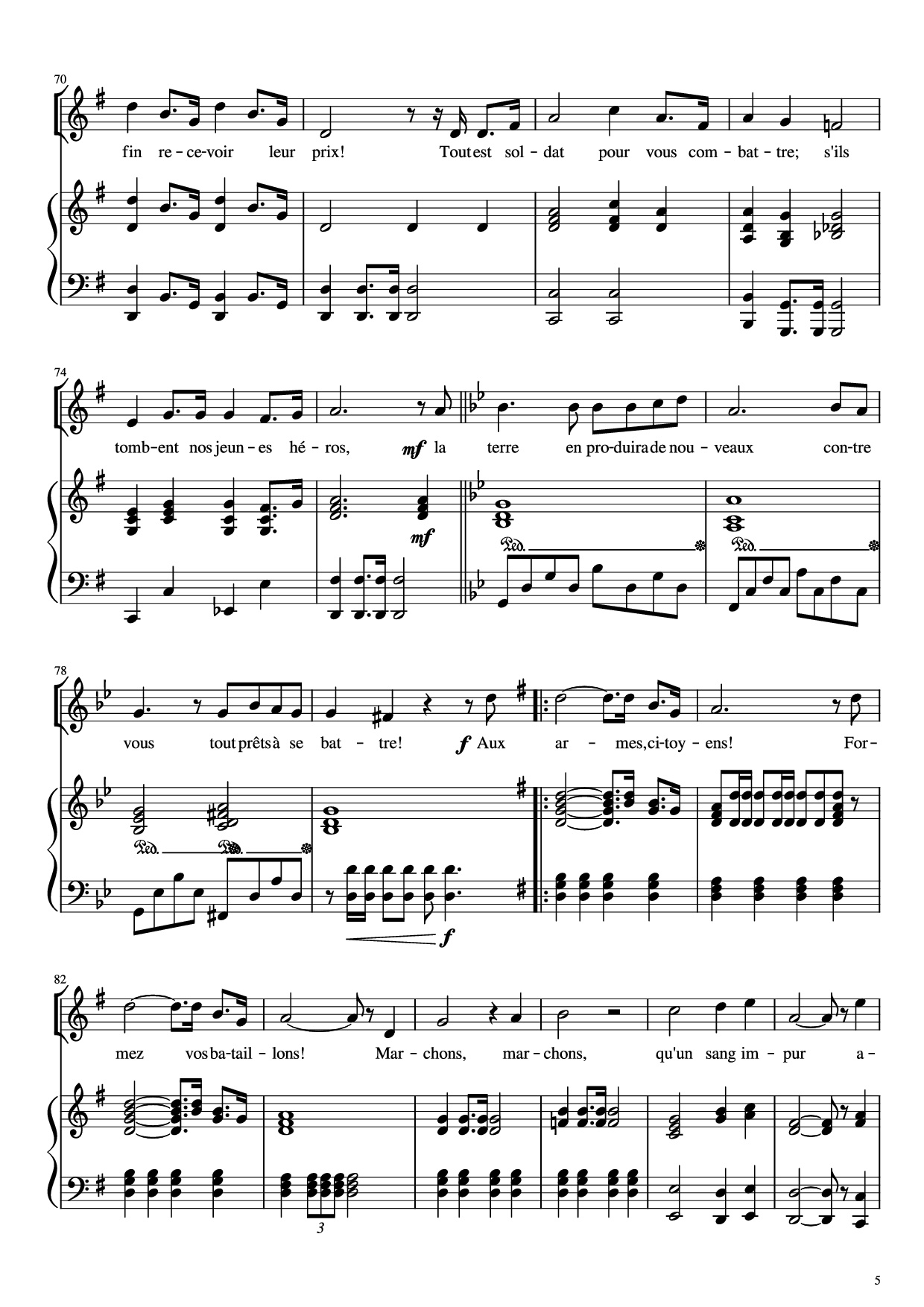 Page 5 of the piano sheet music PDF Piano – La Marseillaise Piano by Claude Joseph Rouget de Lisle