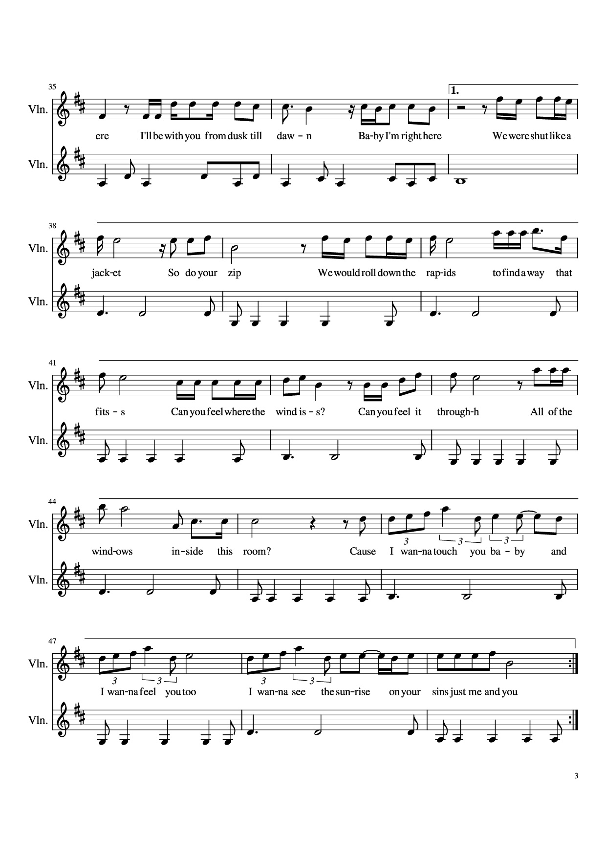 Page 3 of the piano sheet music PDF – Dusk Till Dawn Violin by Zayn feat. Sia