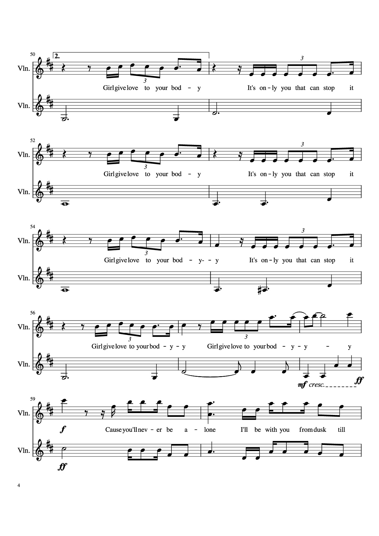 Page 4 of the piano sheet music PDF – Dusk Till Dawn Violin by Zayn feat. Sia