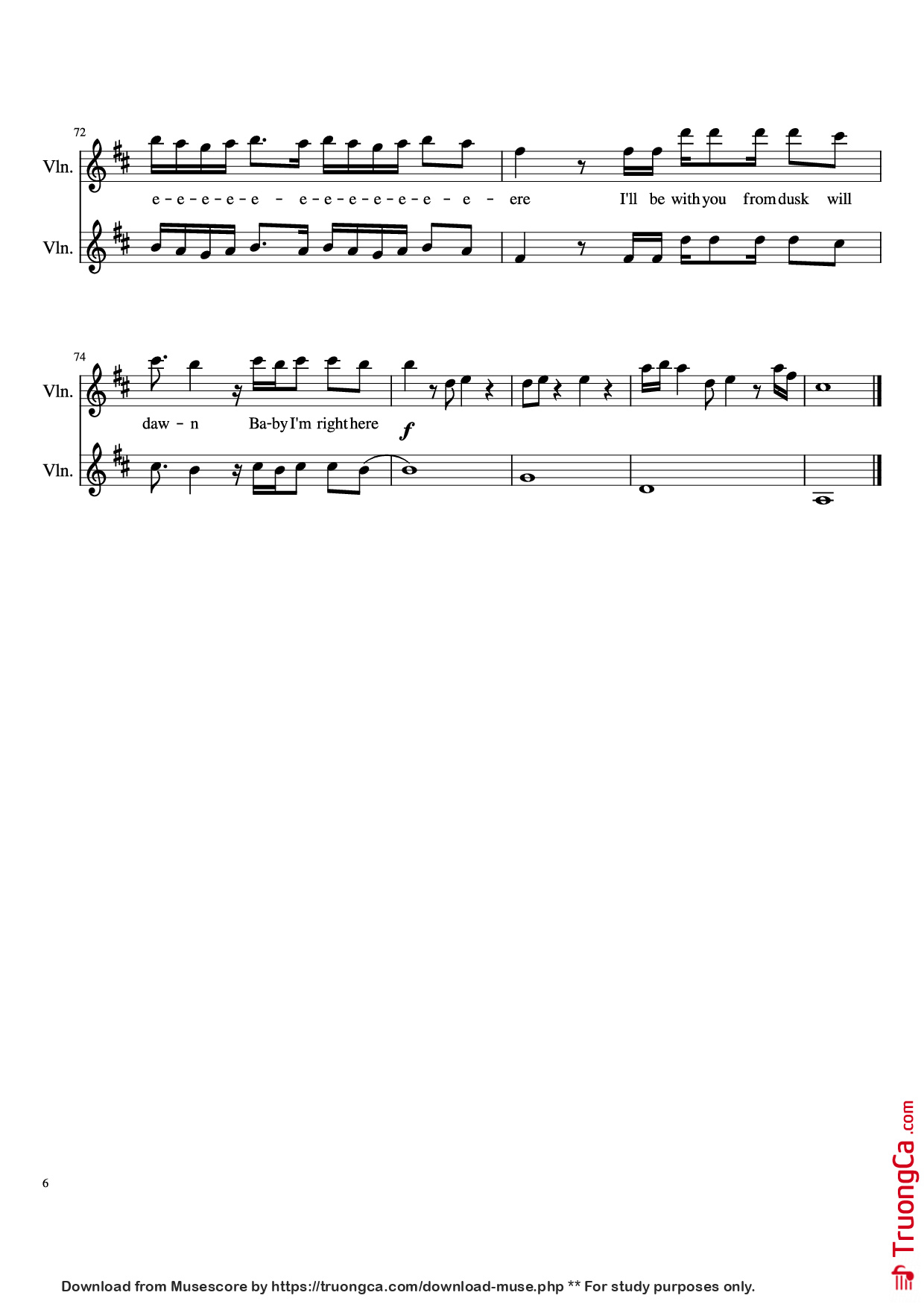 Page 6 of the piano sheet music PDF – Dusk Till Dawn Violin by Zayn feat. Sia