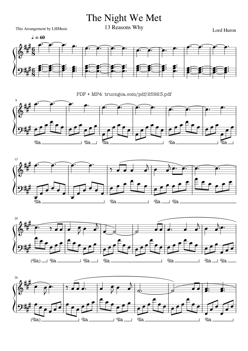 Page 1 of the piano sheet music PDF Piano – The Night We Met Piano by Lord Huron