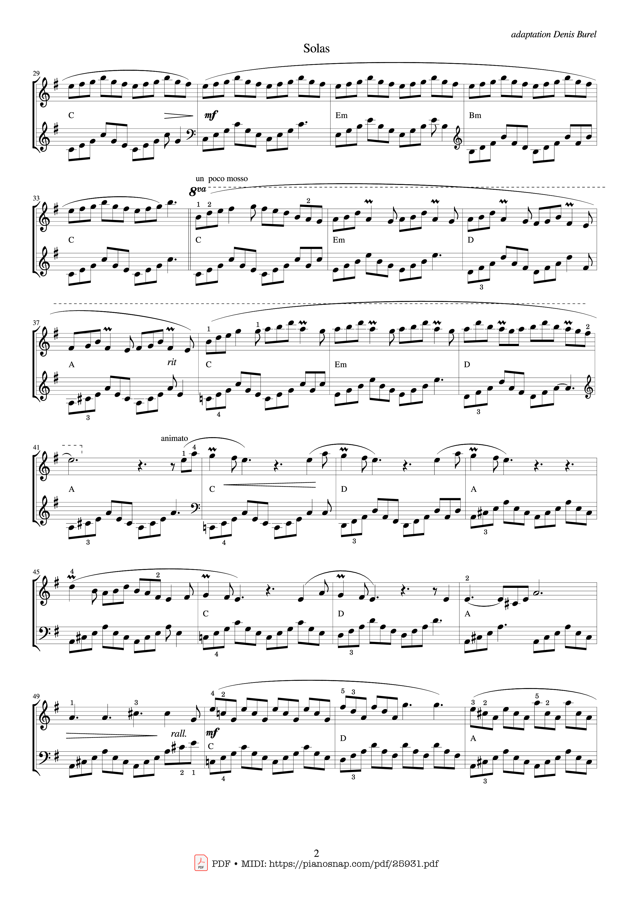 Page 2 of the piano sheet music PDF Piano – Solas - Jamie Duffy Piano by Jamie Duffy