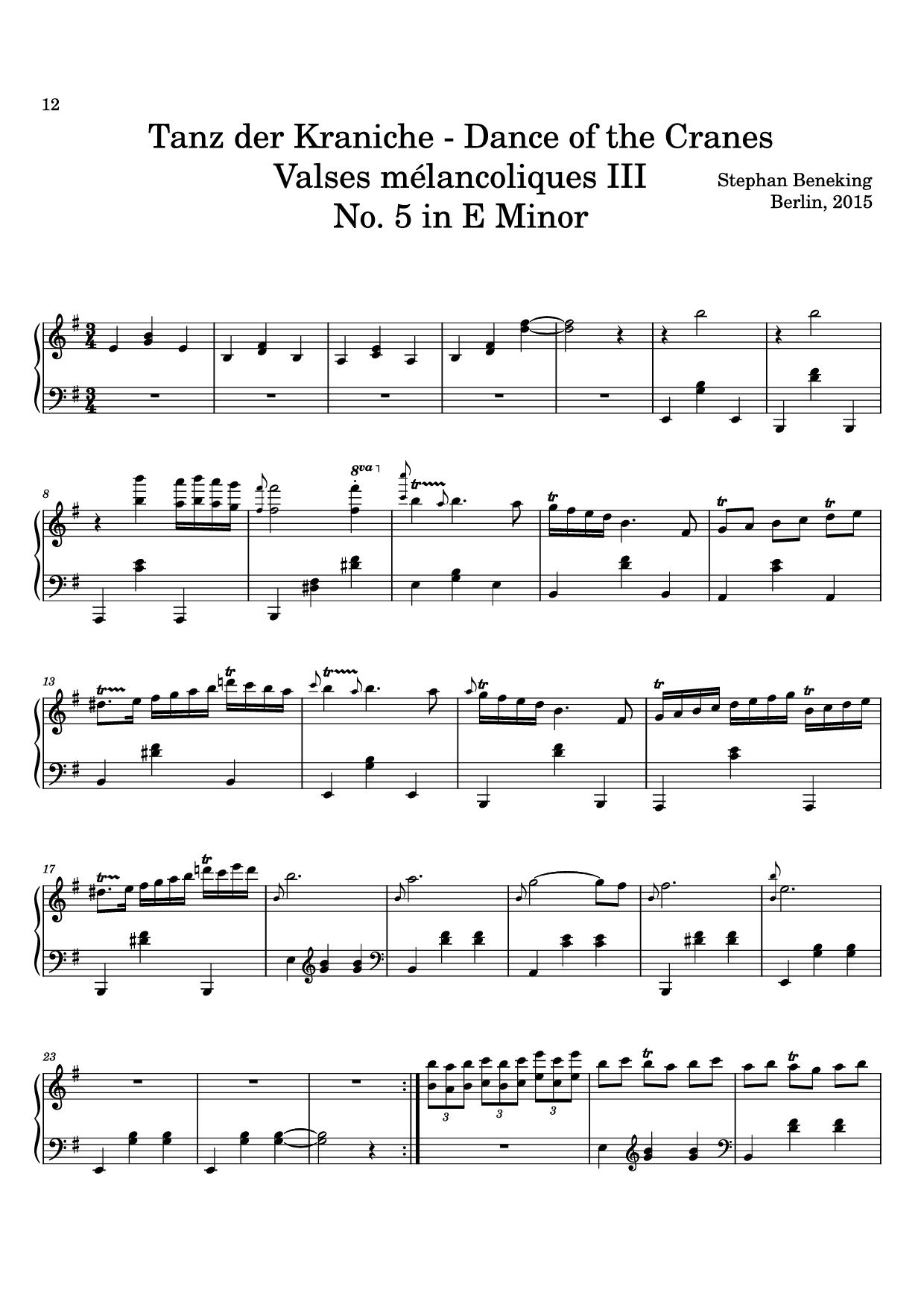 Page 12 of the piano sheet music PDF – 12 Valses mélancoliques III - Dance of the Cranes - No. 1 in C Minor by Stephan Beneking