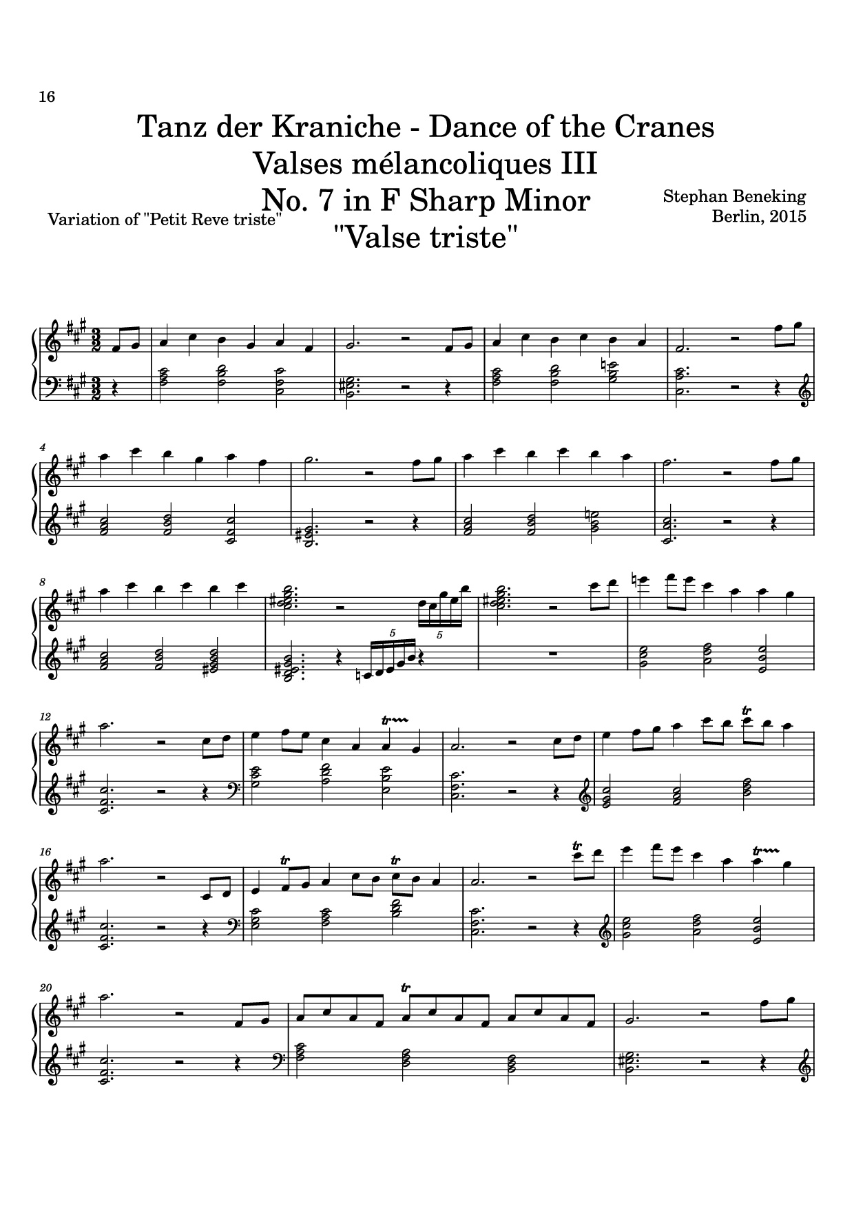Page 16 of the piano sheet music PDF – 12 Valses mélancoliques III - Dance of the Cranes - No. 1 in C Minor by Stephan Beneking