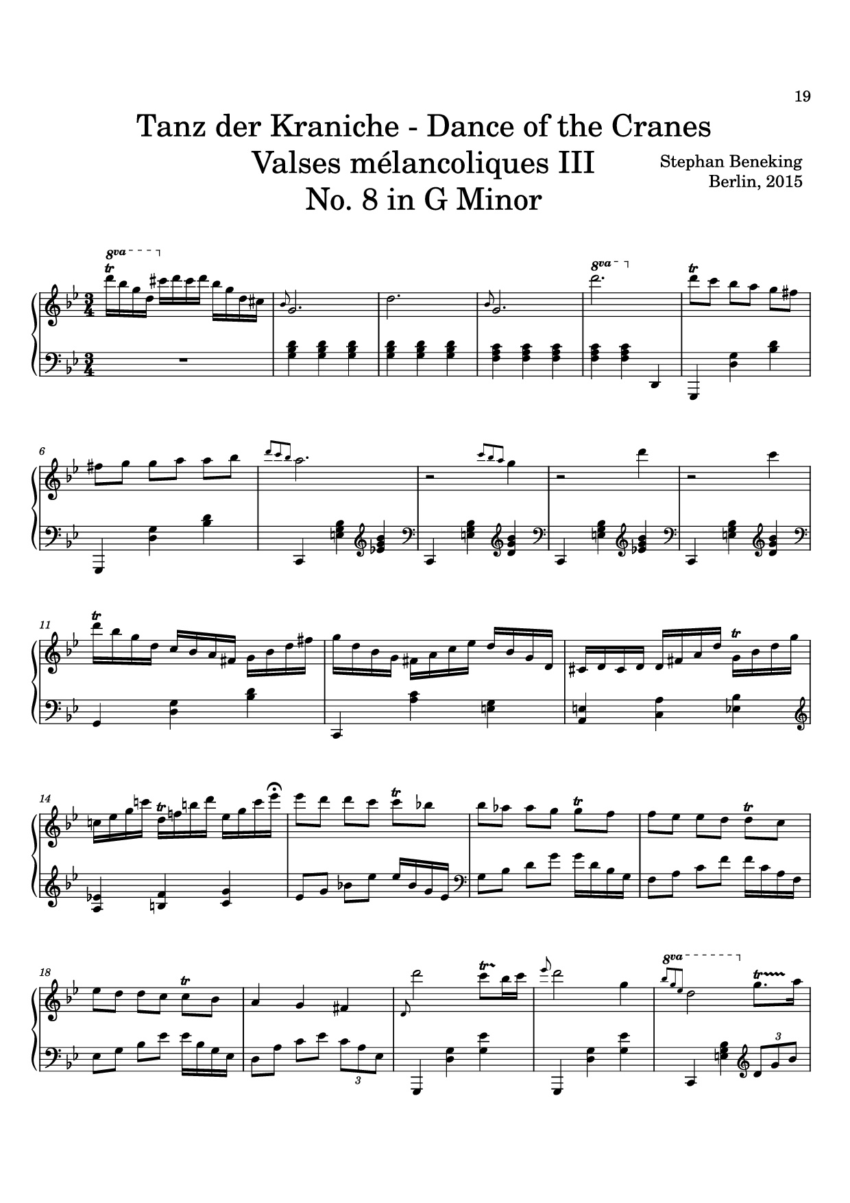 Page 19 of the piano sheet music PDF – 12 Valses mélancoliques III - Dance of the Cranes - No. 1 in C Minor by Stephan Beneking