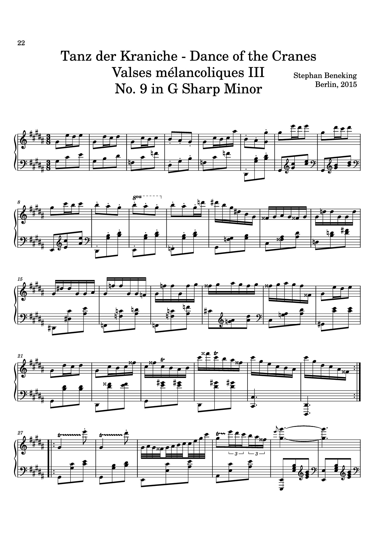 Page 22 of the piano sheet music PDF – 12 Valses mélancoliques III - Dance of the Cranes - No. 1 in C Minor by Stephan Beneking