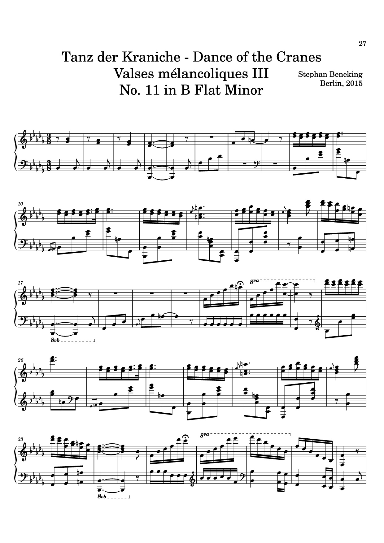 Page 27 of the piano sheet music PDF – 12 Valses mélancoliques III - Dance of the Cranes - No. 1 in C Minor by Stephan Beneking