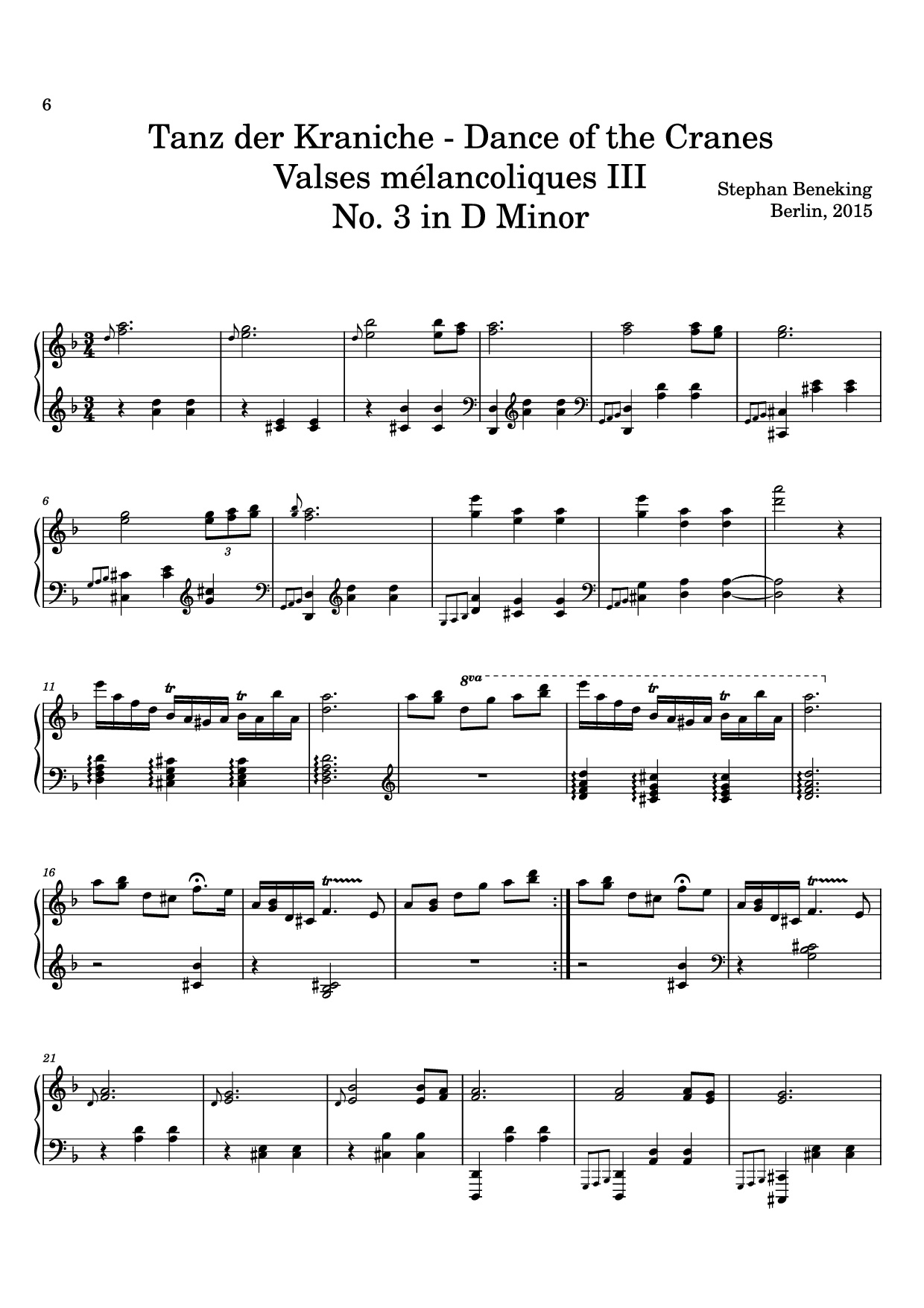 Page 6 of the piano sheet music PDF – 12 Valses mélancoliques III - Dance of the Cranes - No. 1 in C Minor by Stephan Beneking