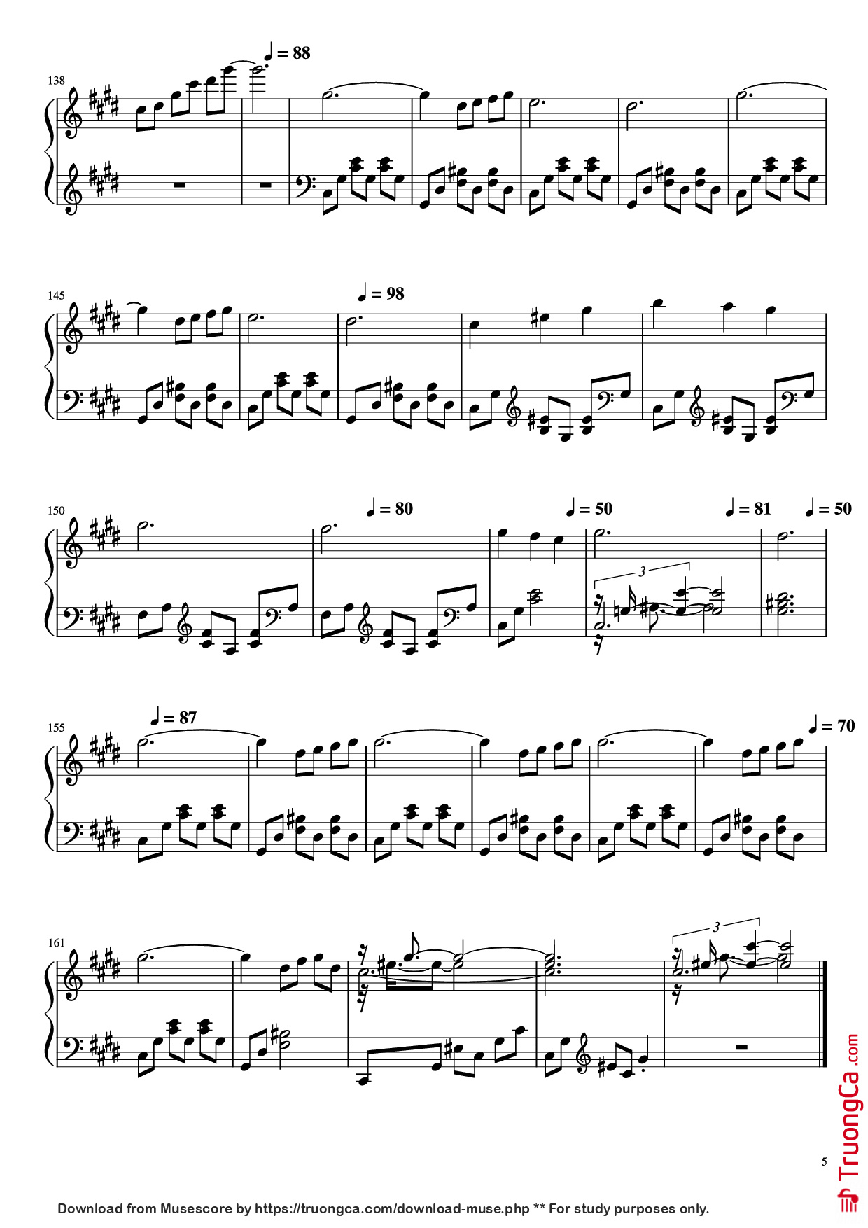 Page 5 of the piano sheet music PDF Piano – La Petite Fille de La Mer Piano by Vangelis