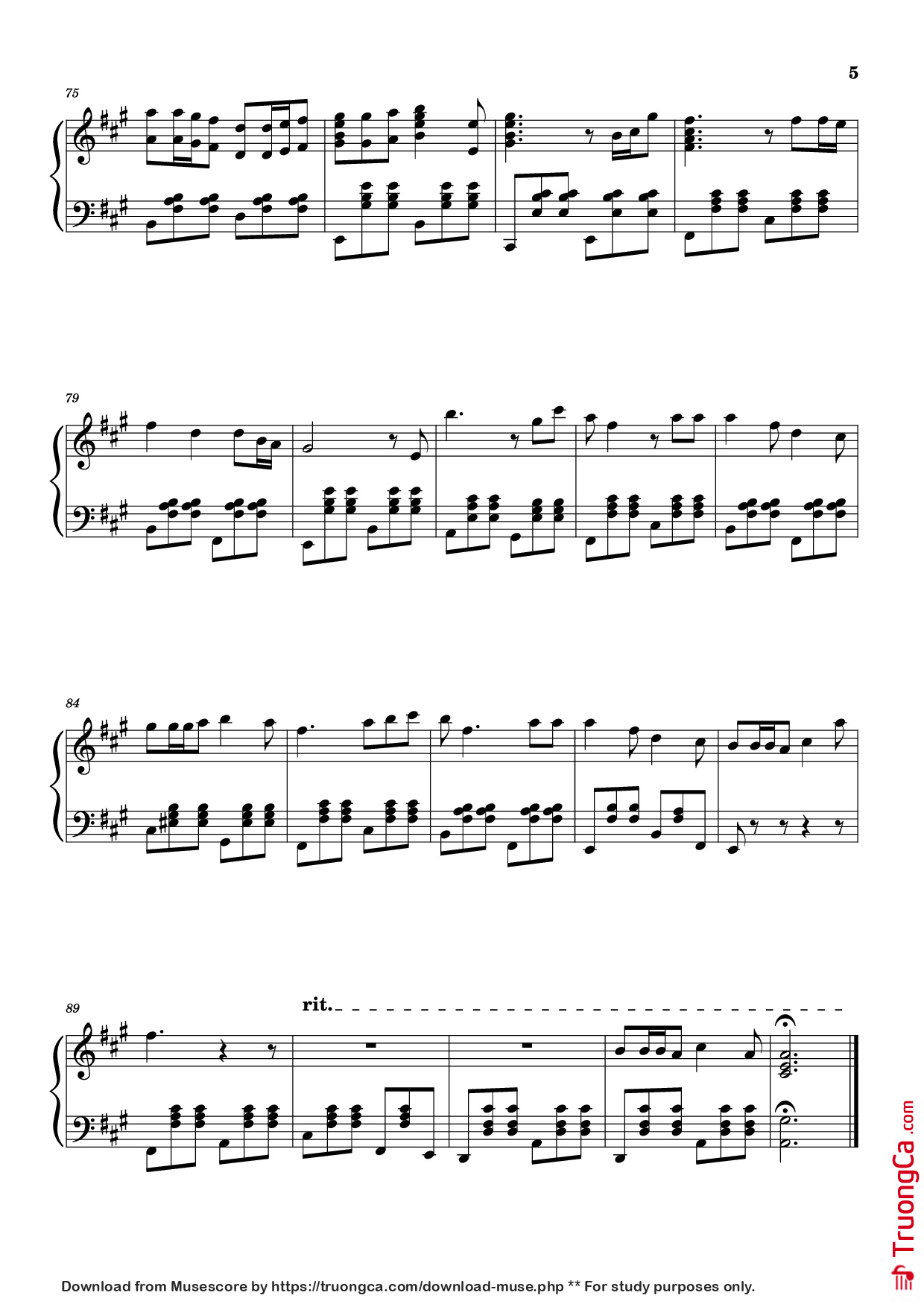Page 5 of the piano sheet music PDF Piano – Die with a smile Piano by Lady Gaga/Bruno Mars