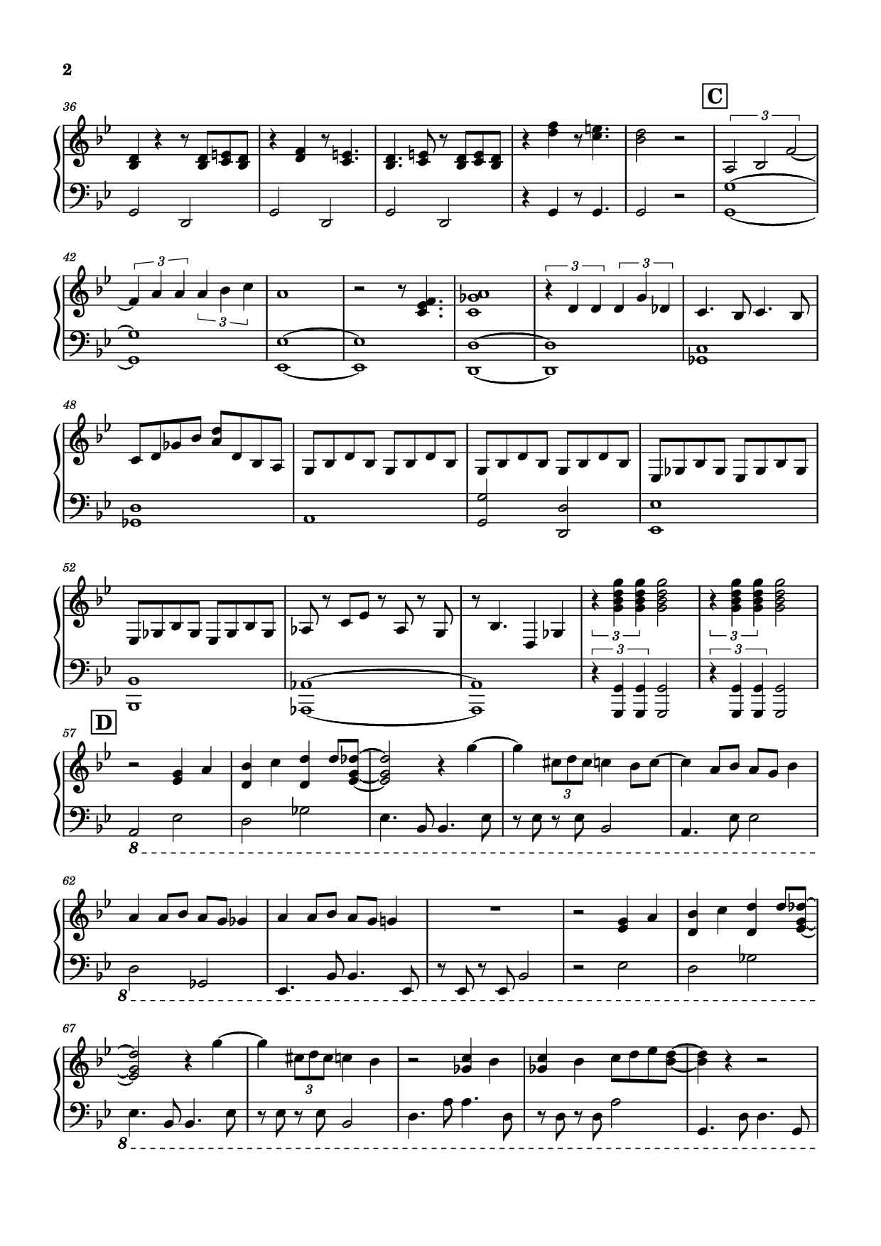 Page 2 of the piano sheet music PDF Piano – Lustrous Trick Piano by HOYO-MiX