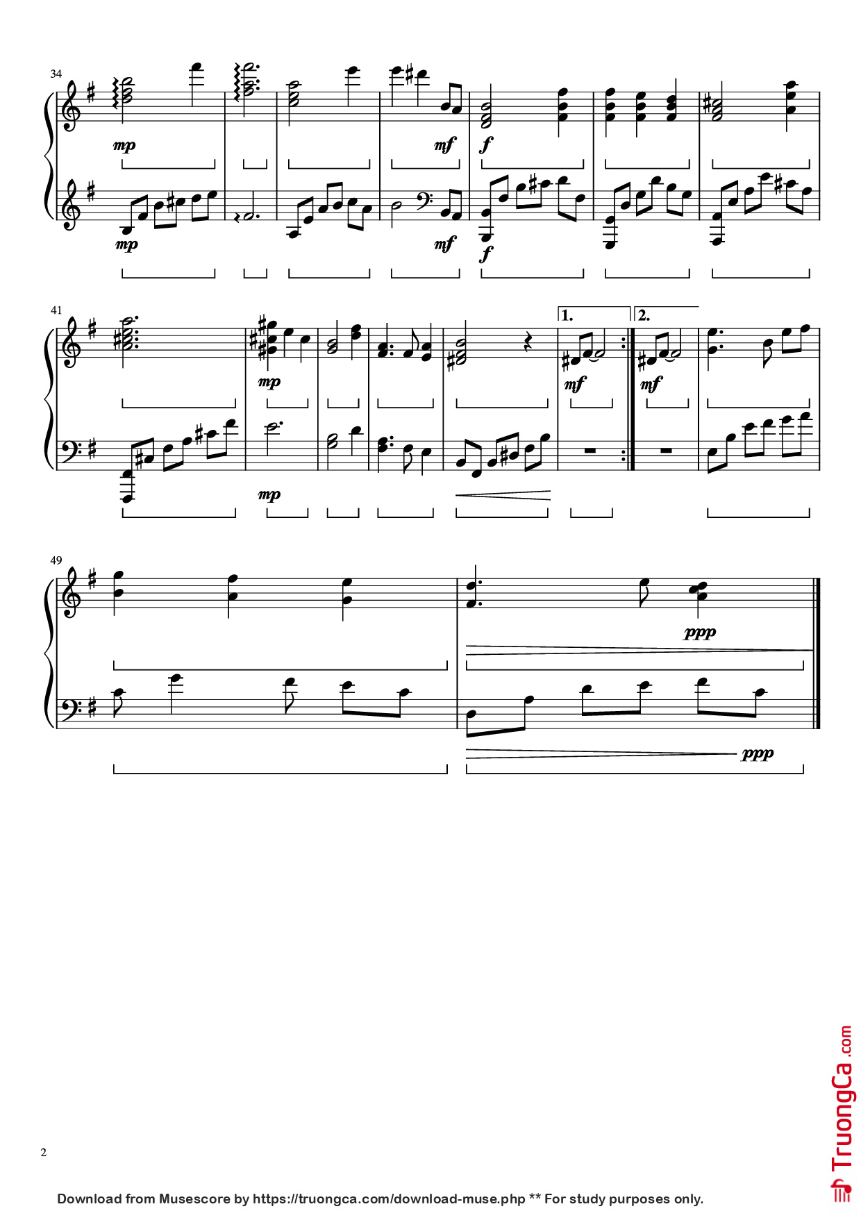 Page 2 of the piano sheet music PDF Piano – ザナルカンドにて Piano by 植松伸夫
