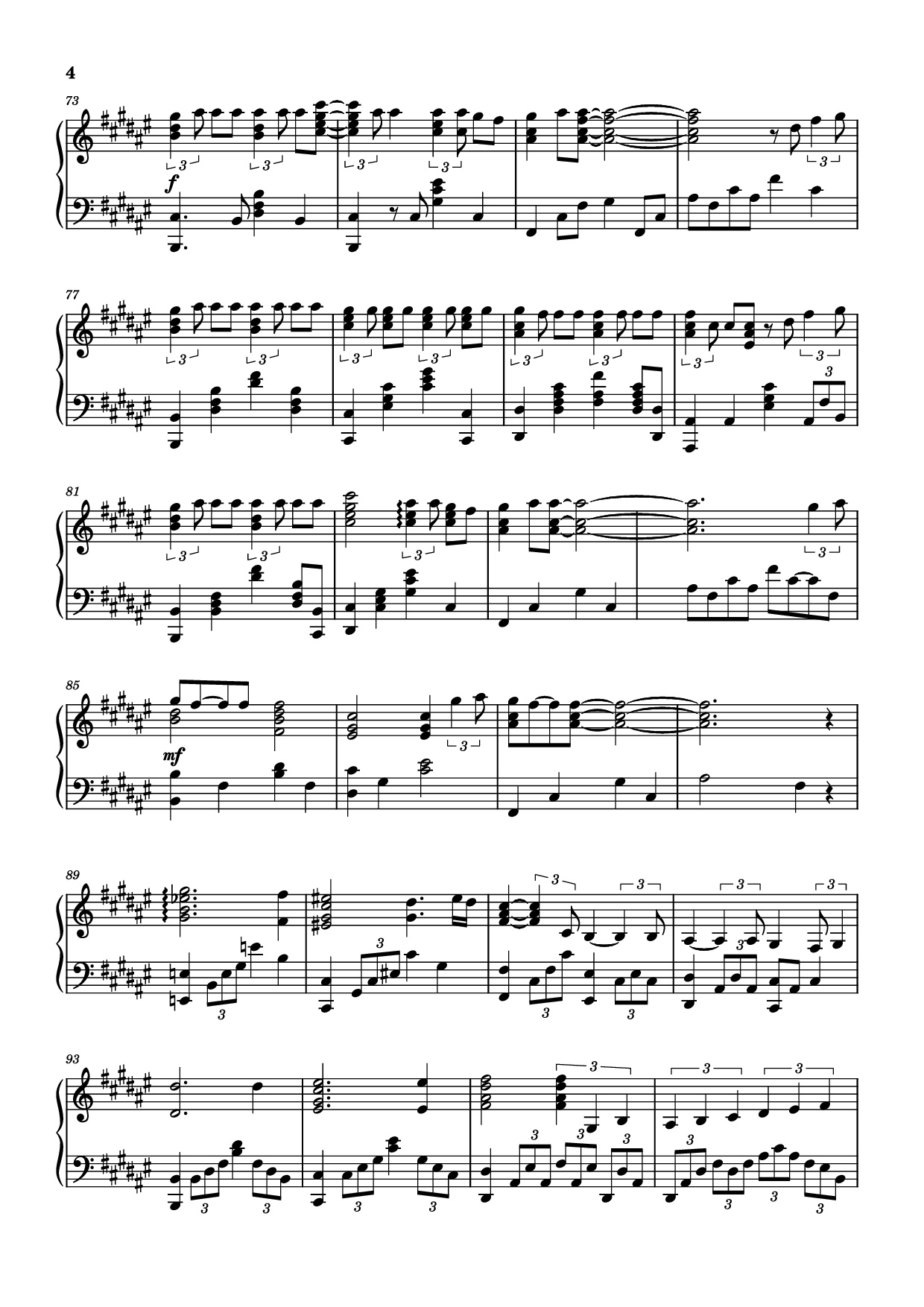 Page 4 of the piano sheet music PDF Piano – Secret Base~君がくれたもの~ Piano by 作曲 / 编排