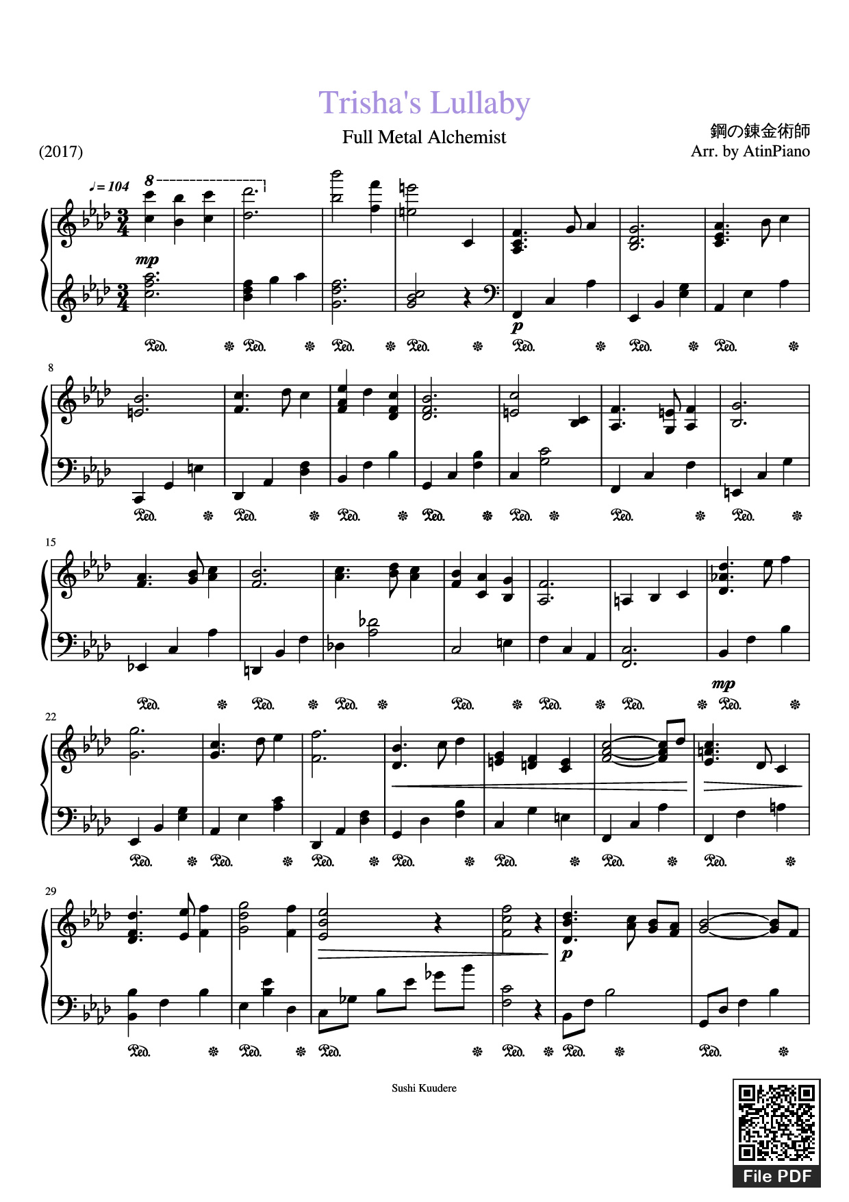 Page 1 of the piano sheet music PDF Piano – Trisha