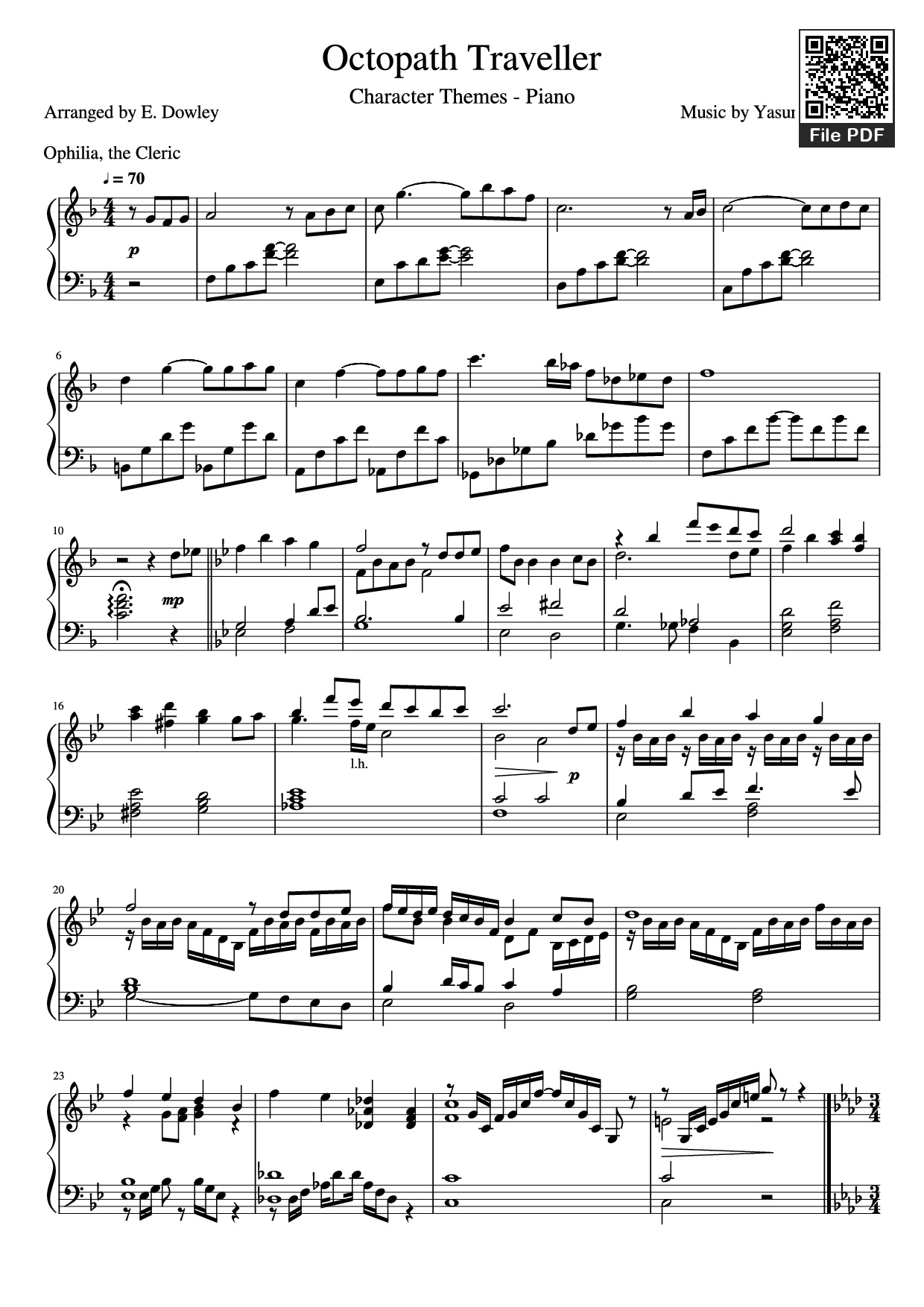 Page 1 of the piano sheet music PDF Piano – Octopath Traveller Piano by Music by Yasunori Nishiki