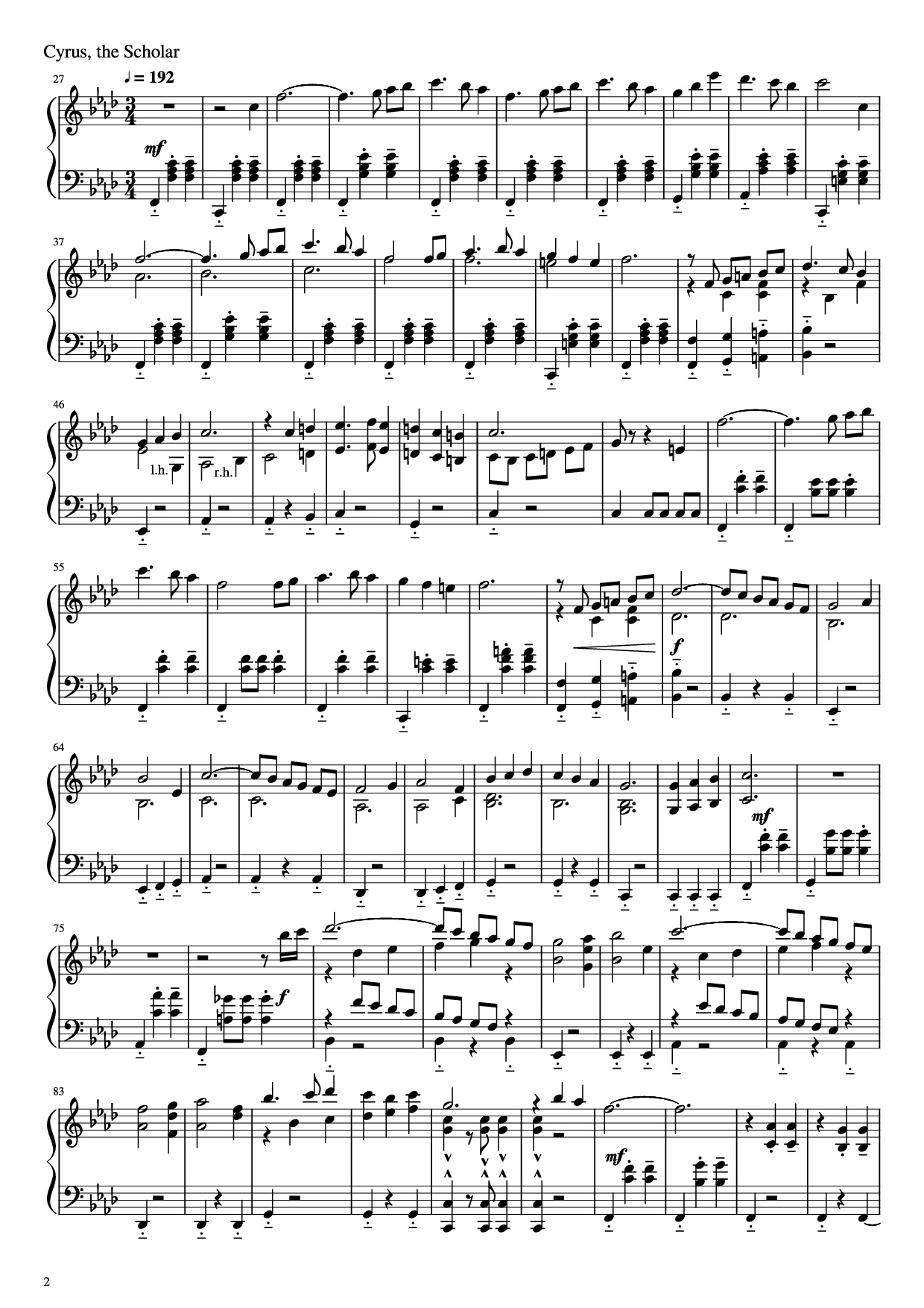 Page 2 of the piano sheet music PDF Piano – Octopath Traveller Piano by Music by Yasunori Nishiki