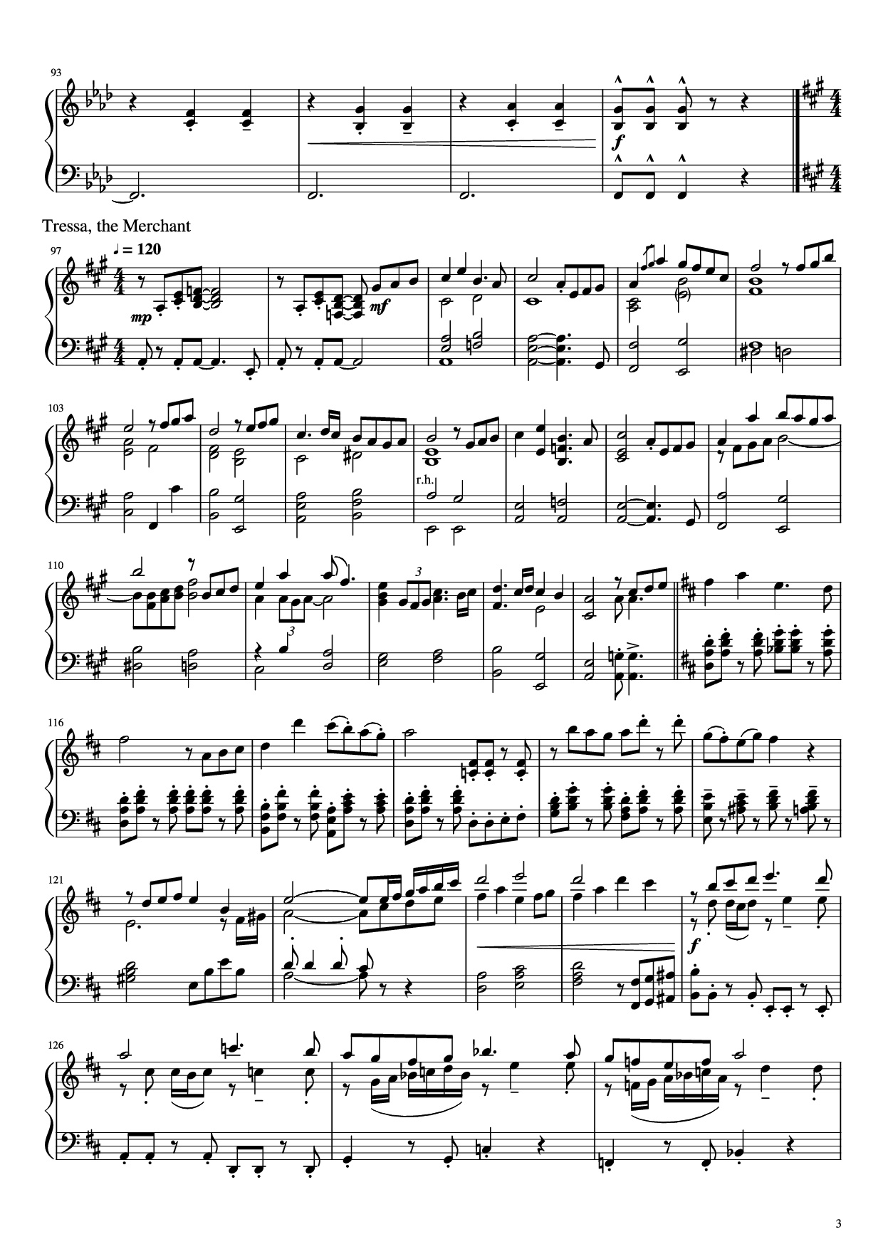 Page 3 of the piano sheet music PDF Piano – Octopath Traveller Piano by Music by Yasunori Nishiki