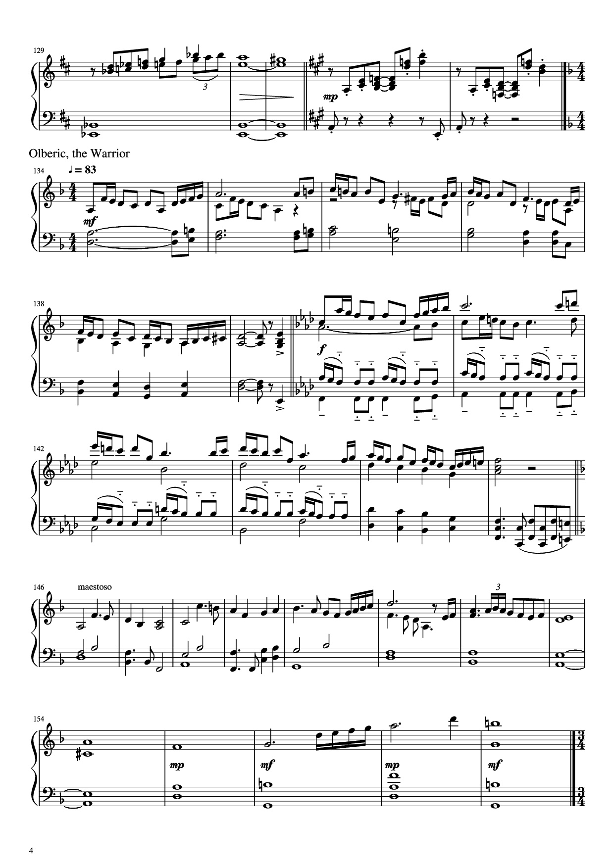Page 4 of the piano sheet music PDF Piano – Octopath Traveller Piano by Music by Yasunori Nishiki
