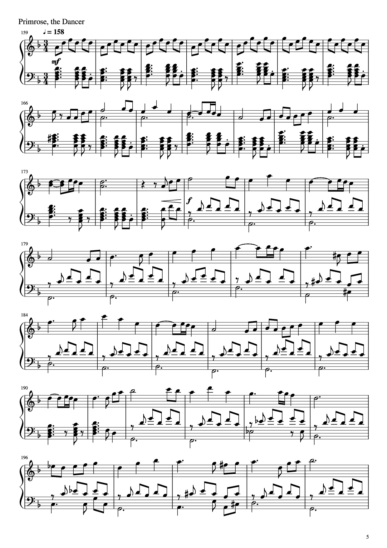 Page 5 of the piano sheet music PDF Piano – Octopath Traveller Piano by Music by Yasunori Nishiki
