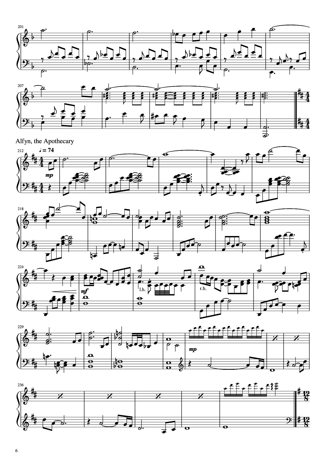 Page 6 of the piano sheet music PDF Piano – Octopath Traveller Piano by Music by Yasunori Nishiki