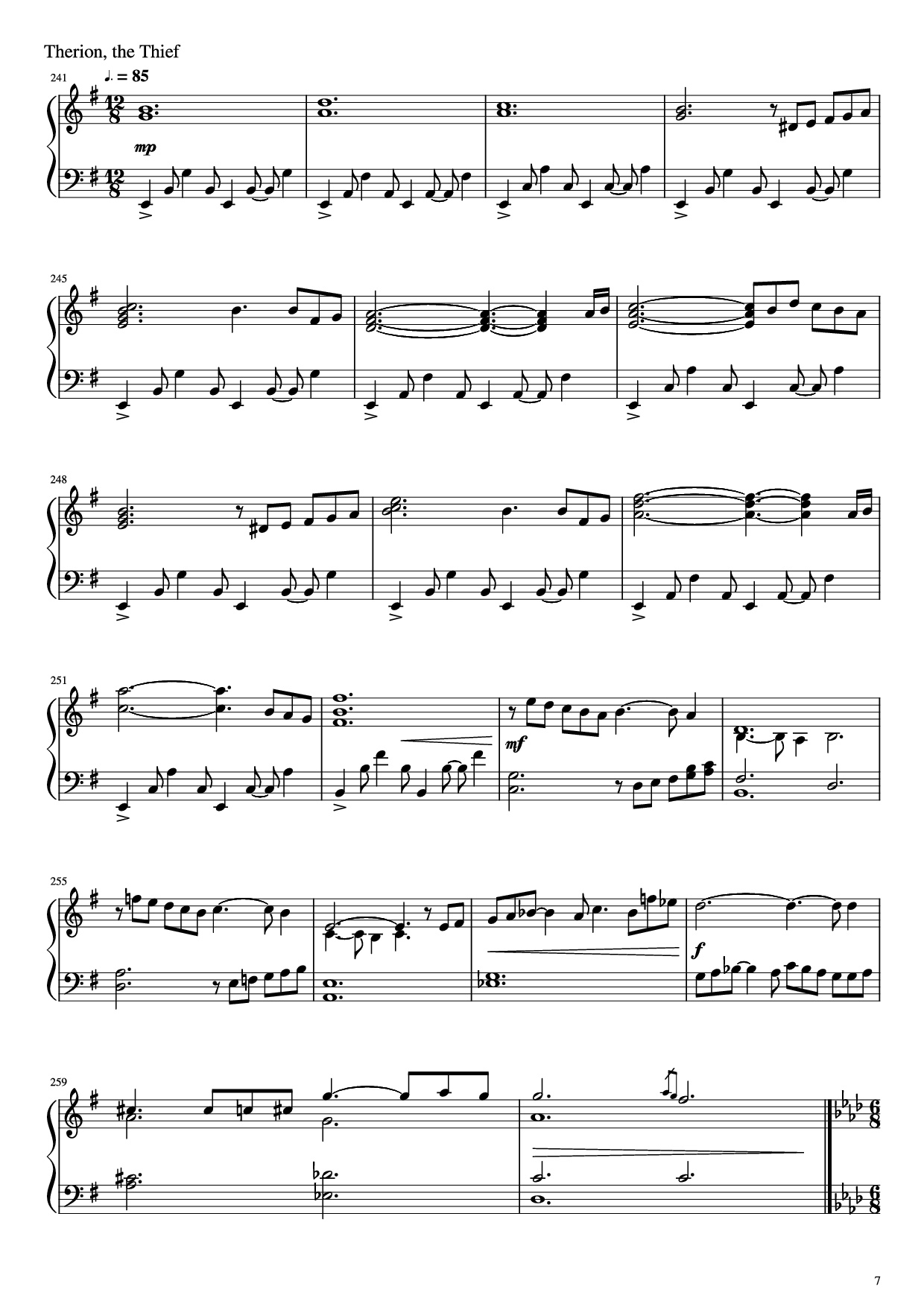 Page 7 of the piano sheet music PDF Piano – Octopath Traveller Piano by Music by Yasunori Nishiki