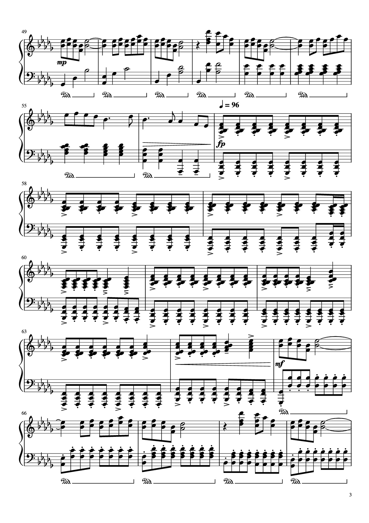 Page 3 of the piano sheet music PDF – 圣诞快乐劳伦斯先生 Piano by 坂本龍一