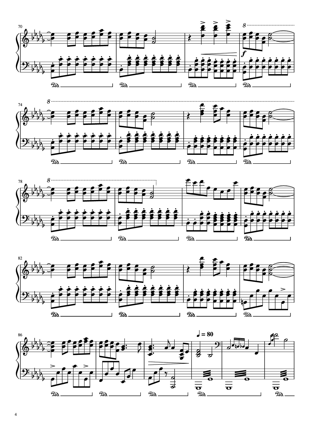 Page 4 of the piano sheet music PDF – 圣诞快乐劳伦斯先生 Piano by 坂本龍一