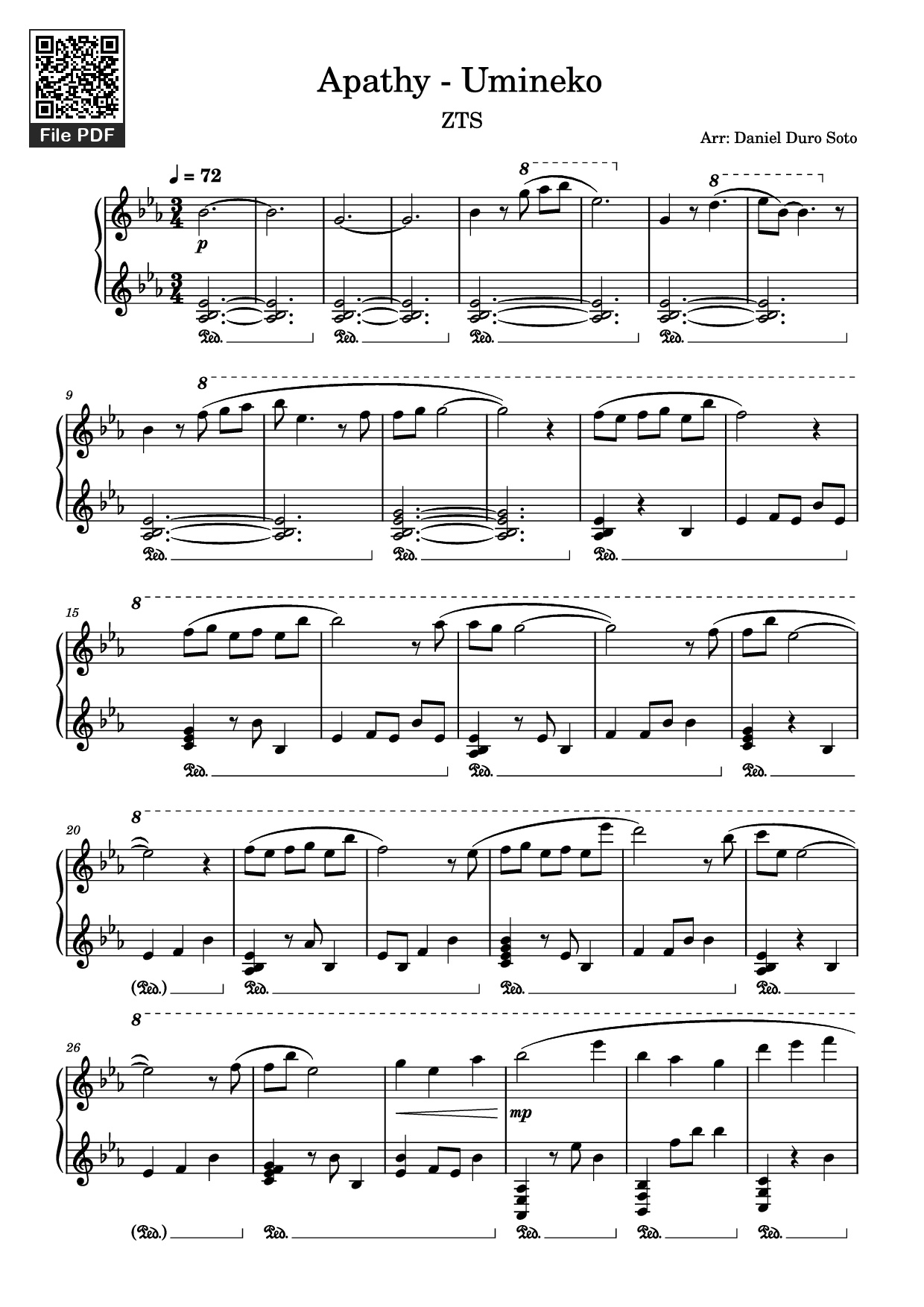 Page 1 of the piano sheet music PDF Piano – Apathy - Umineko Piano by Arr: Daniel Duro Soto