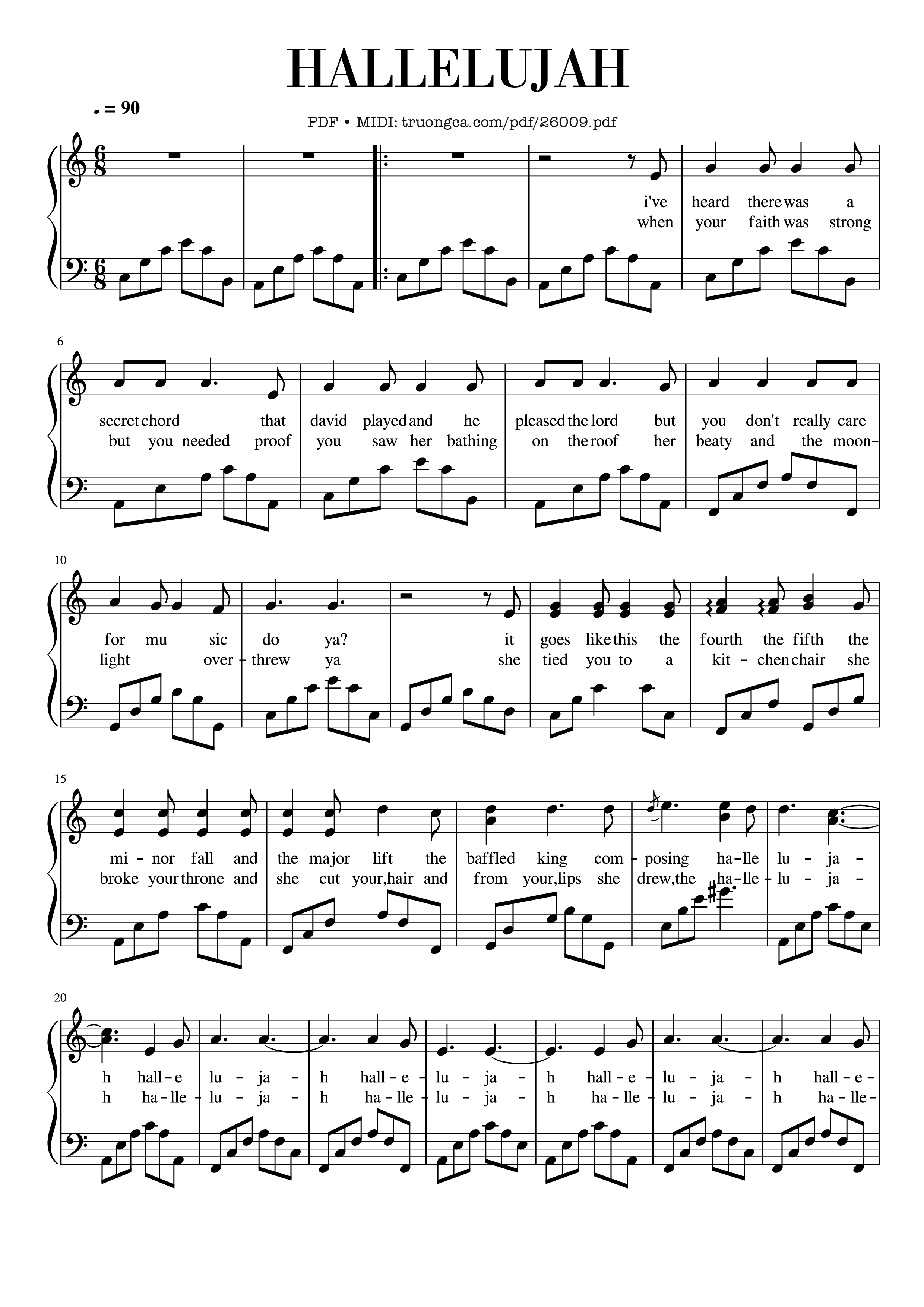 Page 1 of the piano sheet music PDF Piano – Hallelujah Piano by Hymns