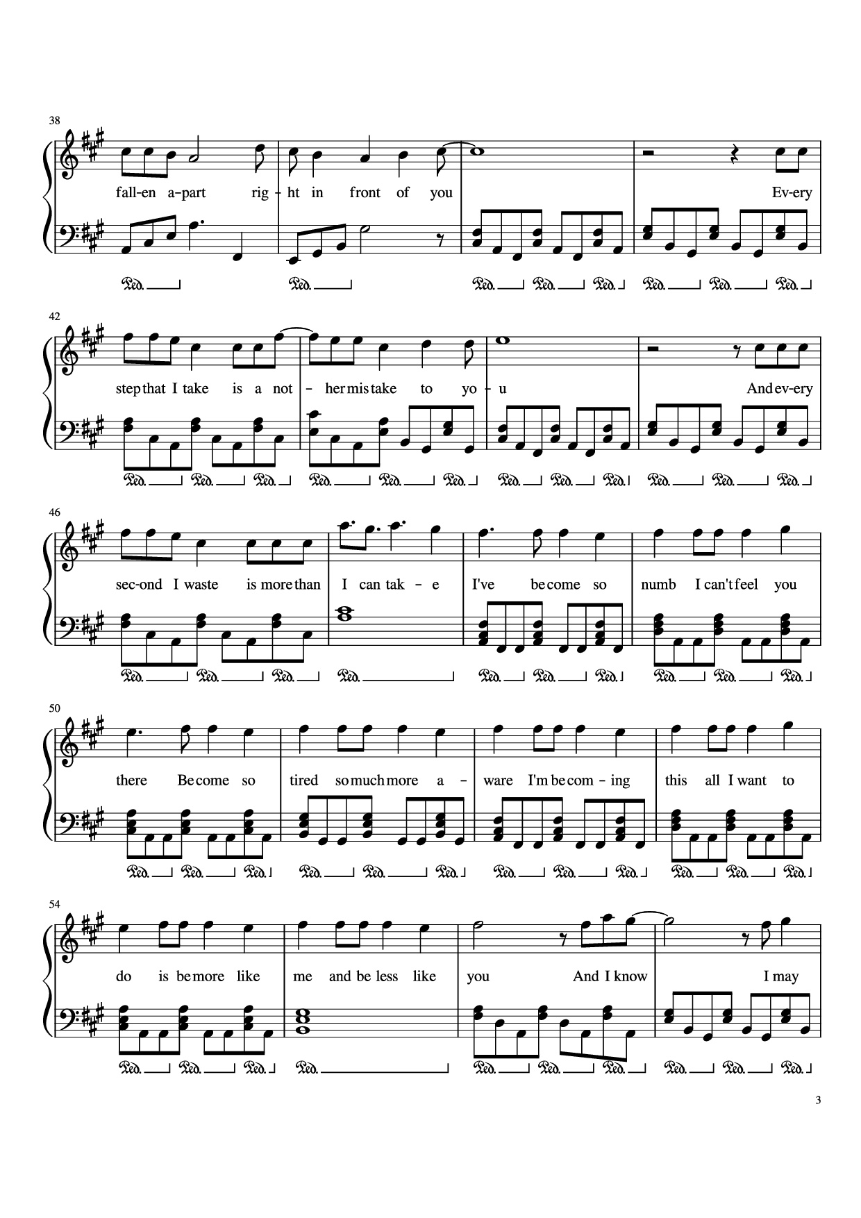 Page 3 of the piano sheet music PDF Piano – Numb Piano by Zakura