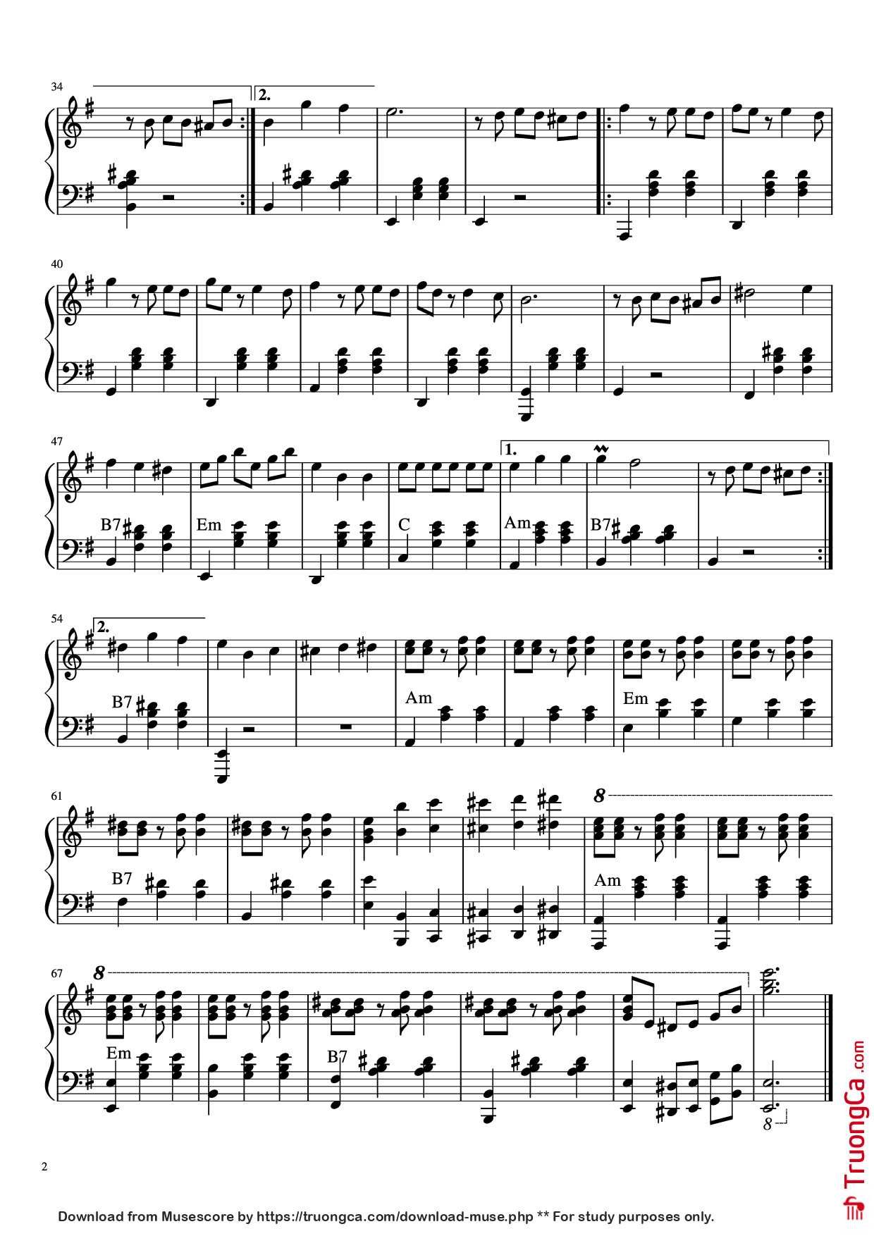 Page 2 of the piano sheet music PDF Piano – La Foule Piano by Ángel Cabral