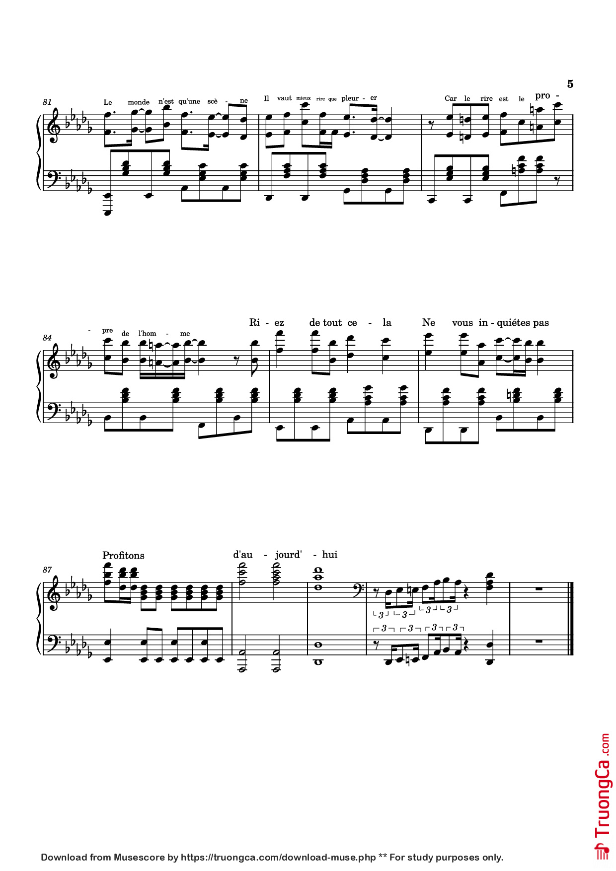 Page 5 of the piano sheet music PDF Piano – Furina All the World