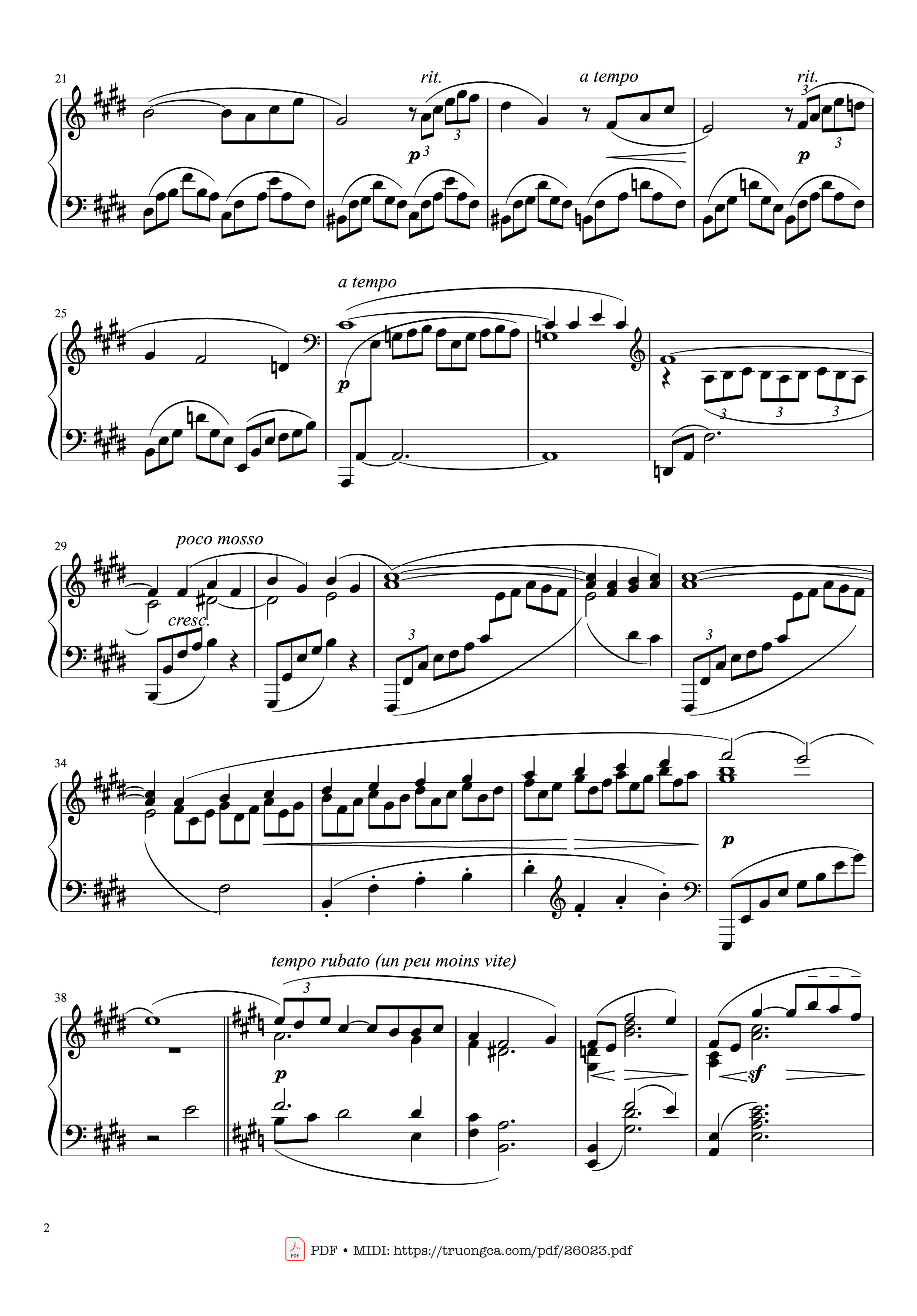 Page 2 of the piano sheet music PDF Piano – Arabesque No. 1 in E Major Piano by Claude Achille Debussy