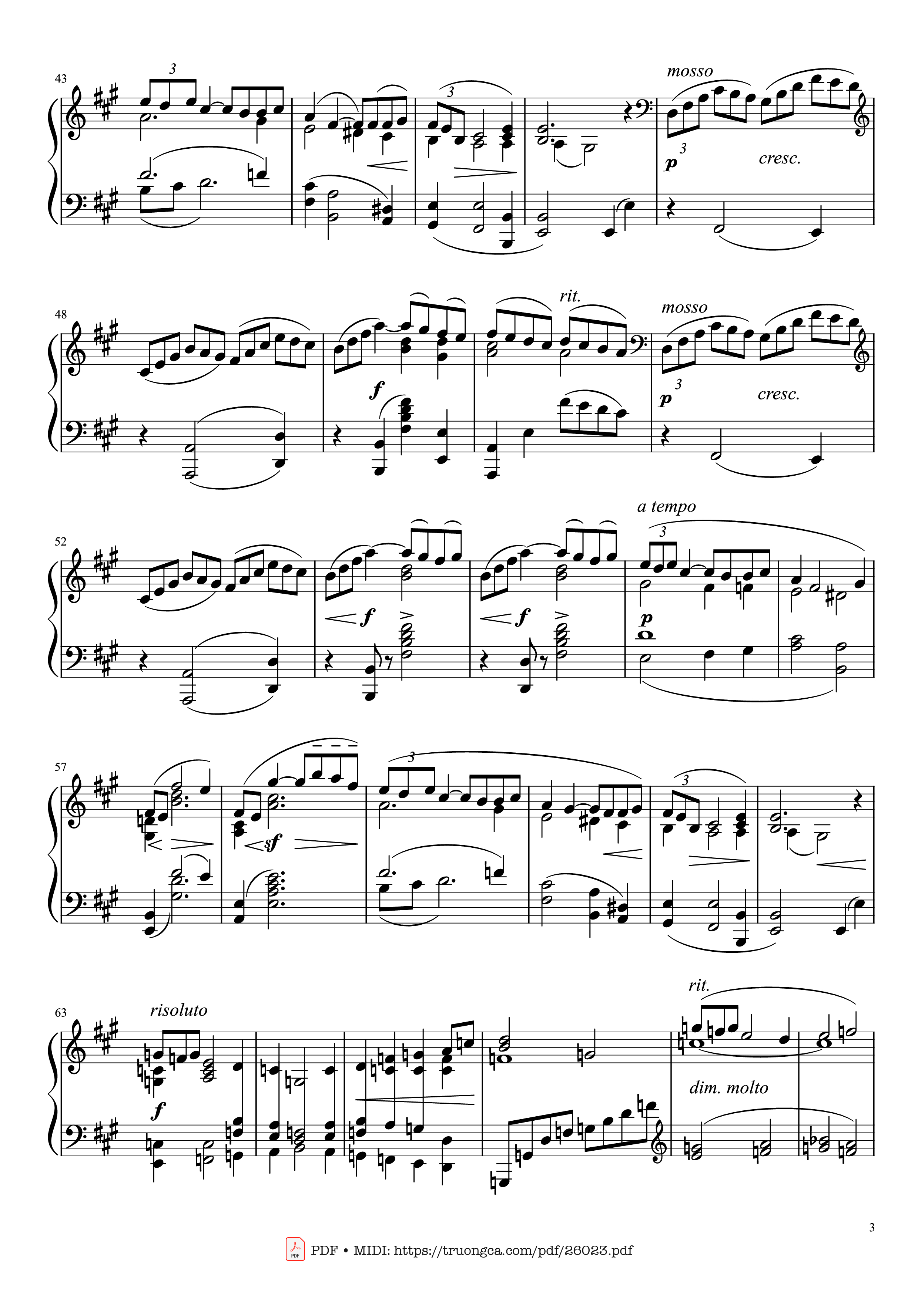 Page 3 of the piano sheet music PDF Piano – Arabesque No. 1 in E Major Piano by Claude Achille Debussy