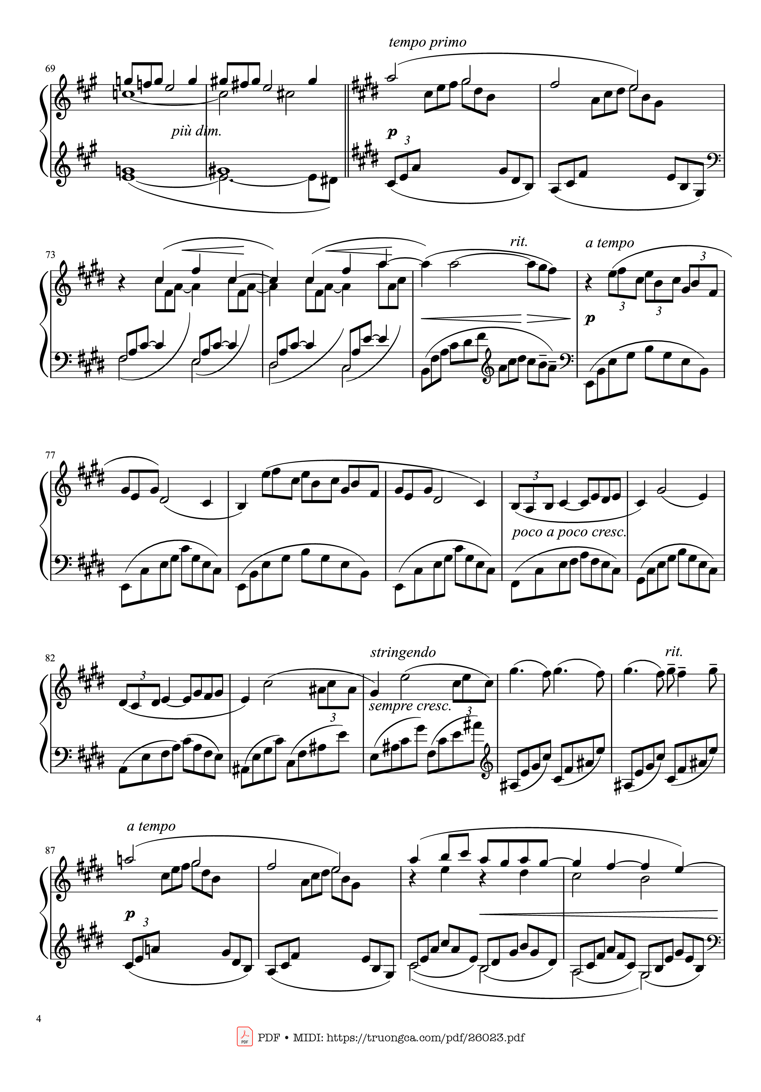 Page 4 of the piano sheet music PDF Piano – Arabesque No. 1 in E Major Piano by Claude Achille Debussy